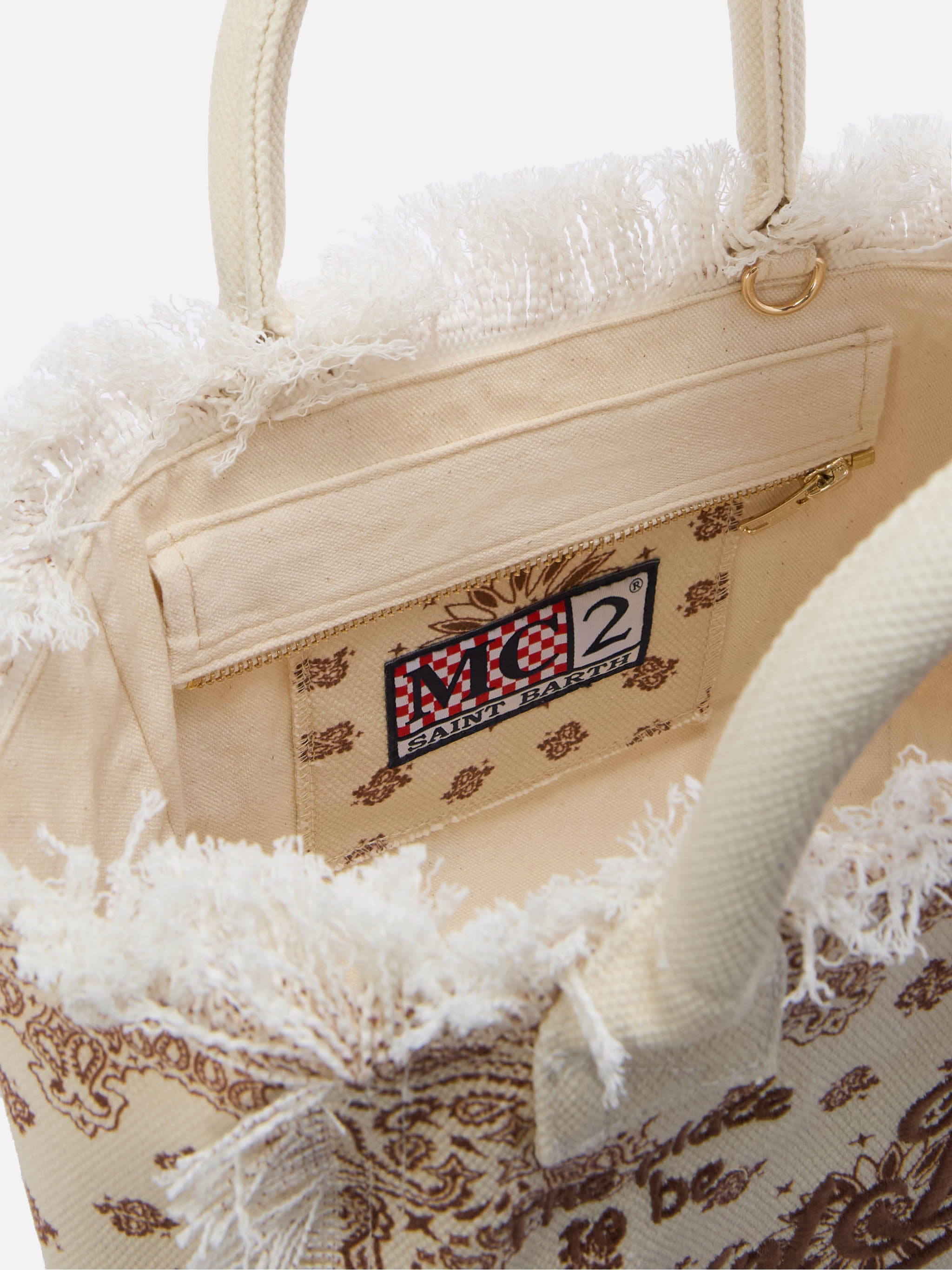 Beige Canvas Colette Bag With Bandana Print White