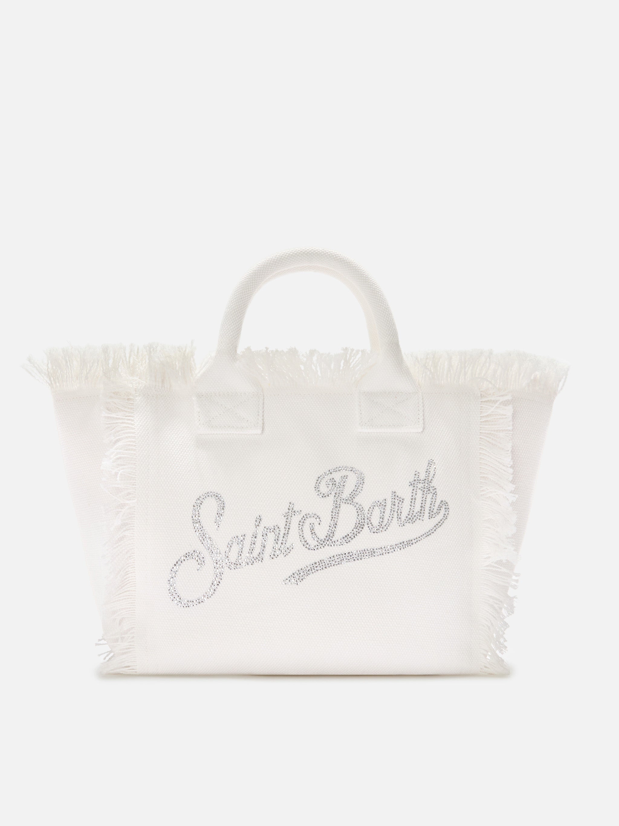 White Canvas Colette Bag With Rhinestone Logo