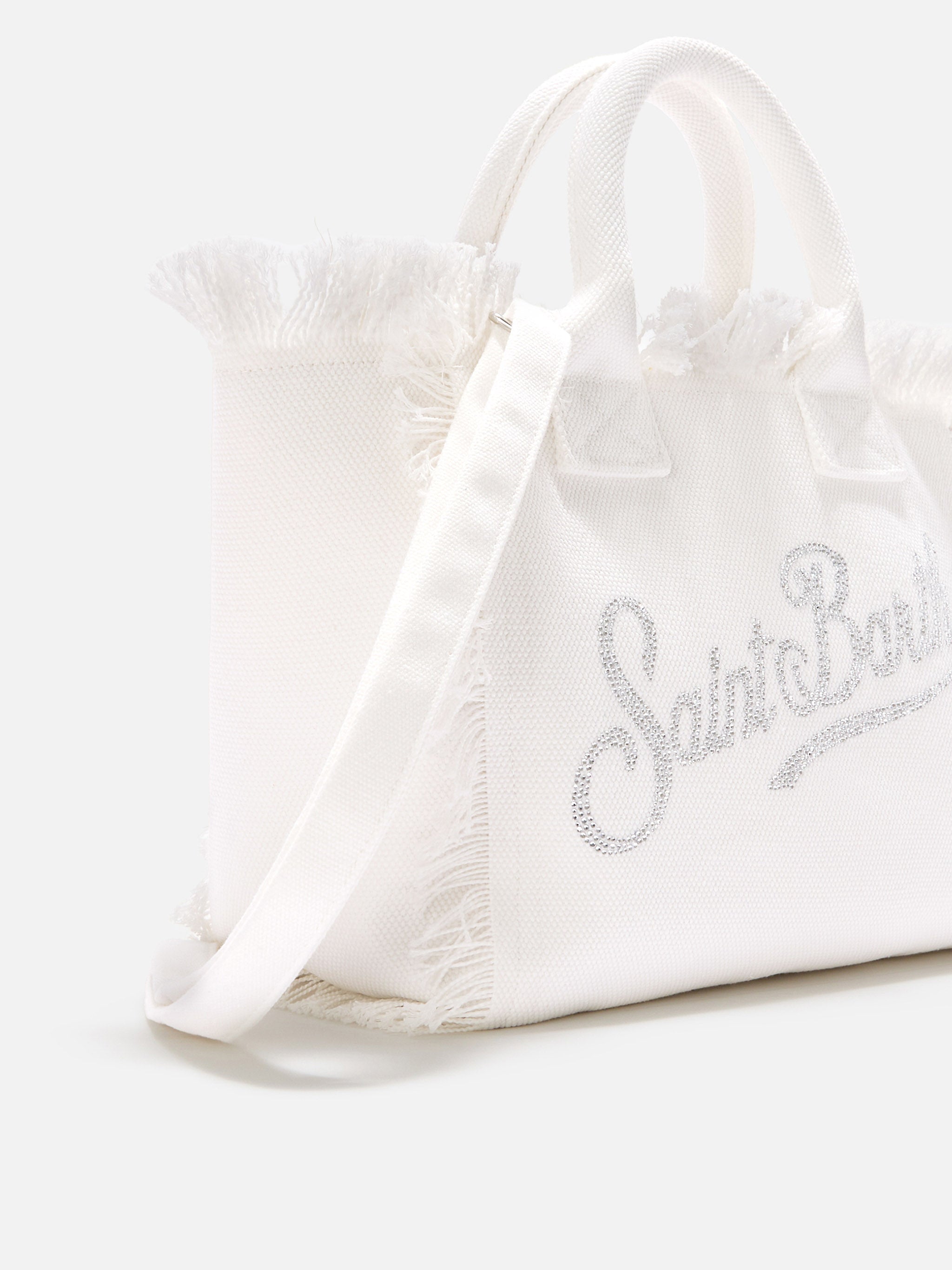 White Canvas Colette Bag With Rhinestone Logo