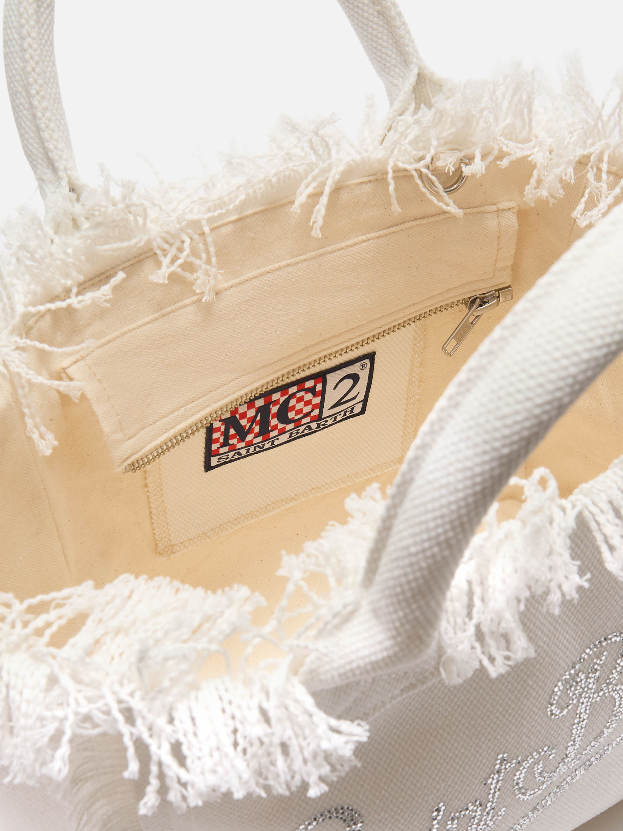 White Canvas Colette Bag With Rhinestone Logo