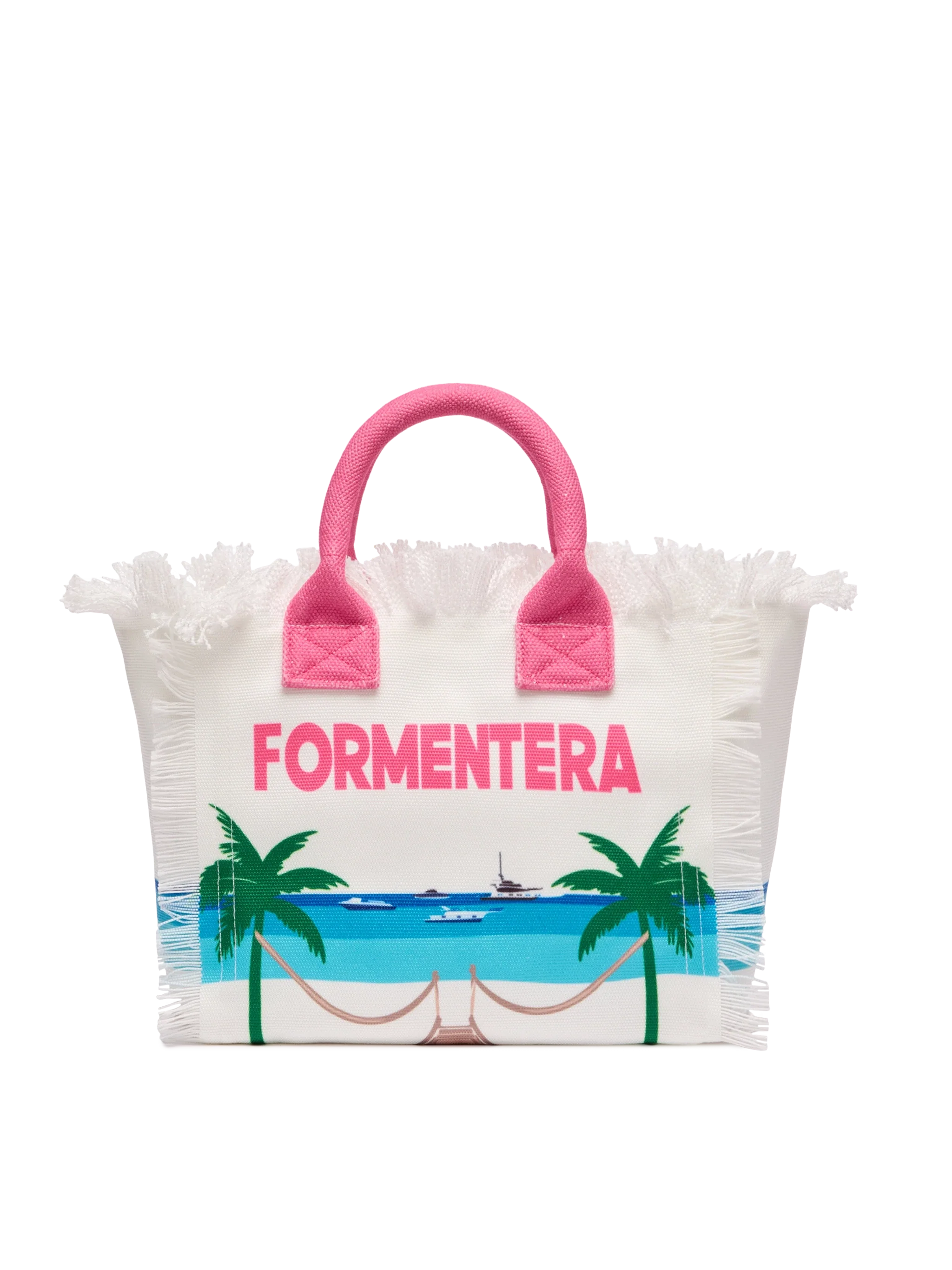 Colette Cotton Canvas Handbag With Formentera Postcard Print White Bag