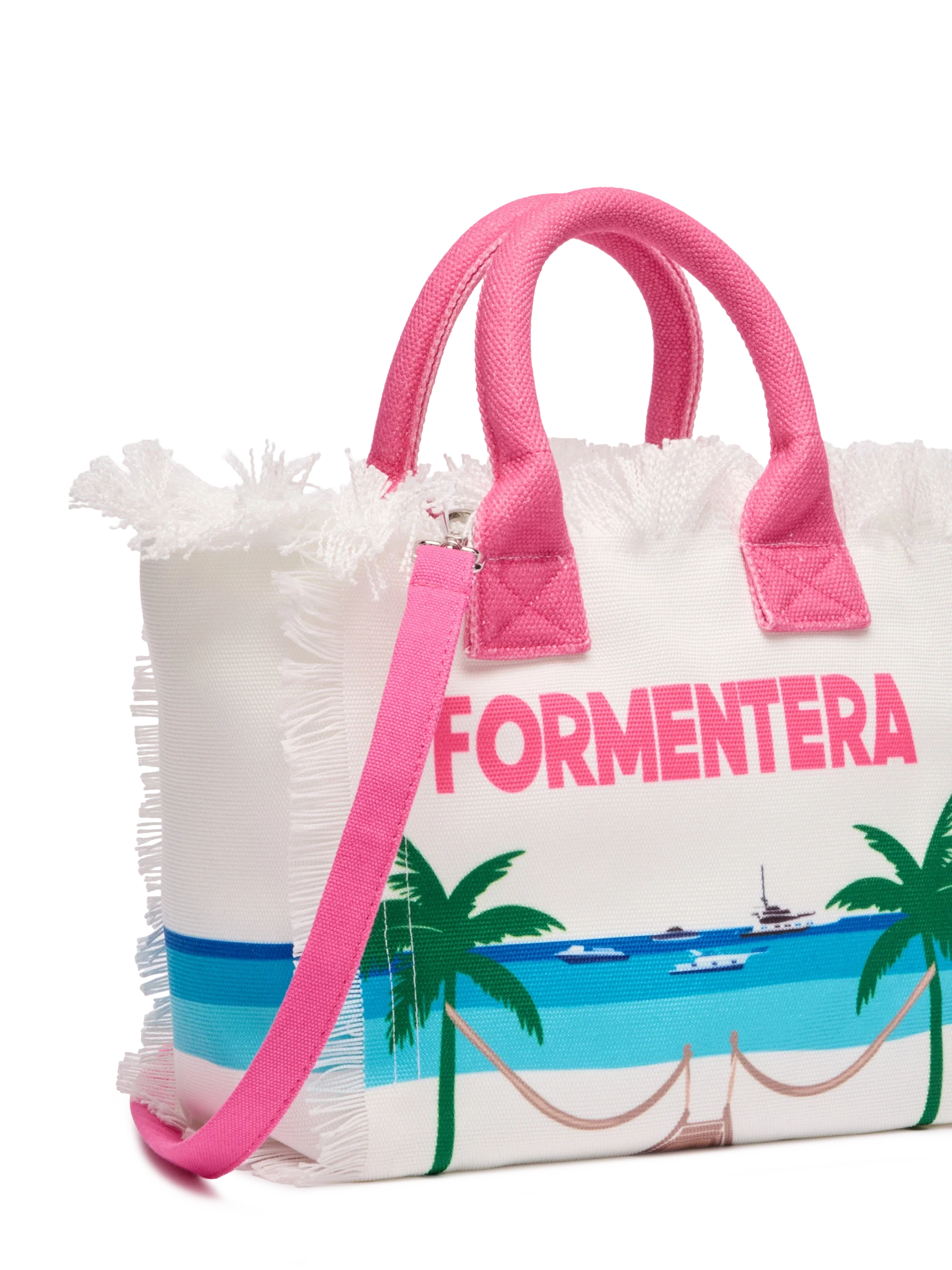 Colette Cotton Canvas Handbag With Formentera Postcard Print White Bag