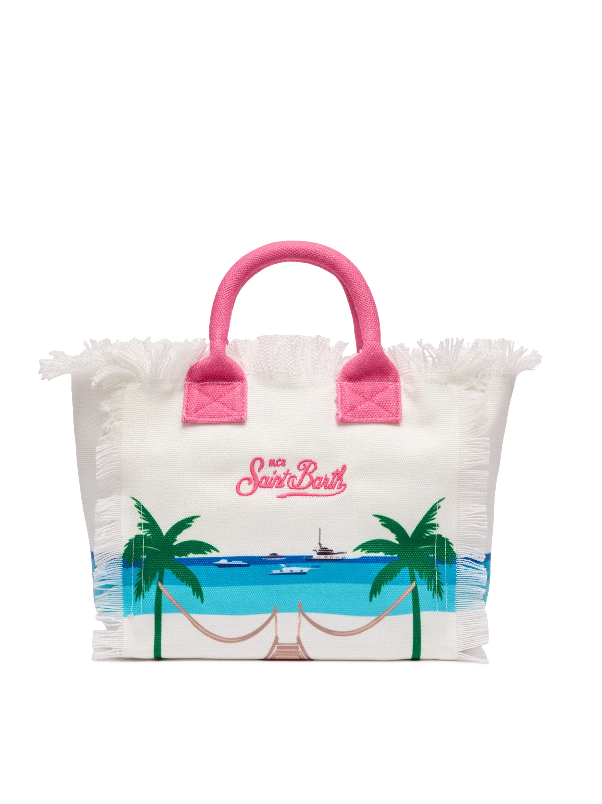 Colette Cotton Canvas Handbag With Formentera Postcard Print White Bag