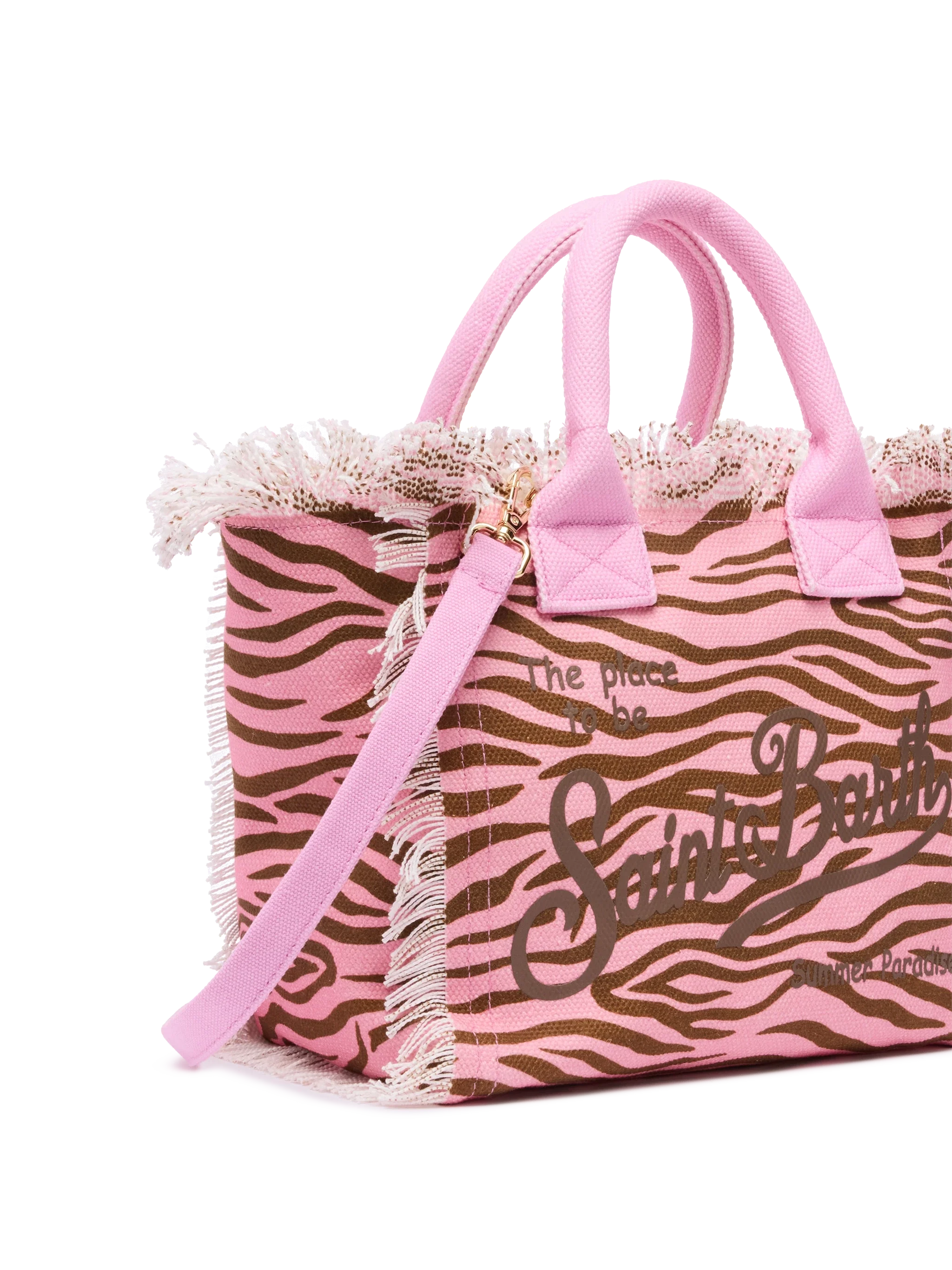 Colette Cotton Canvas Handbag With Zebra Print Pink Bag