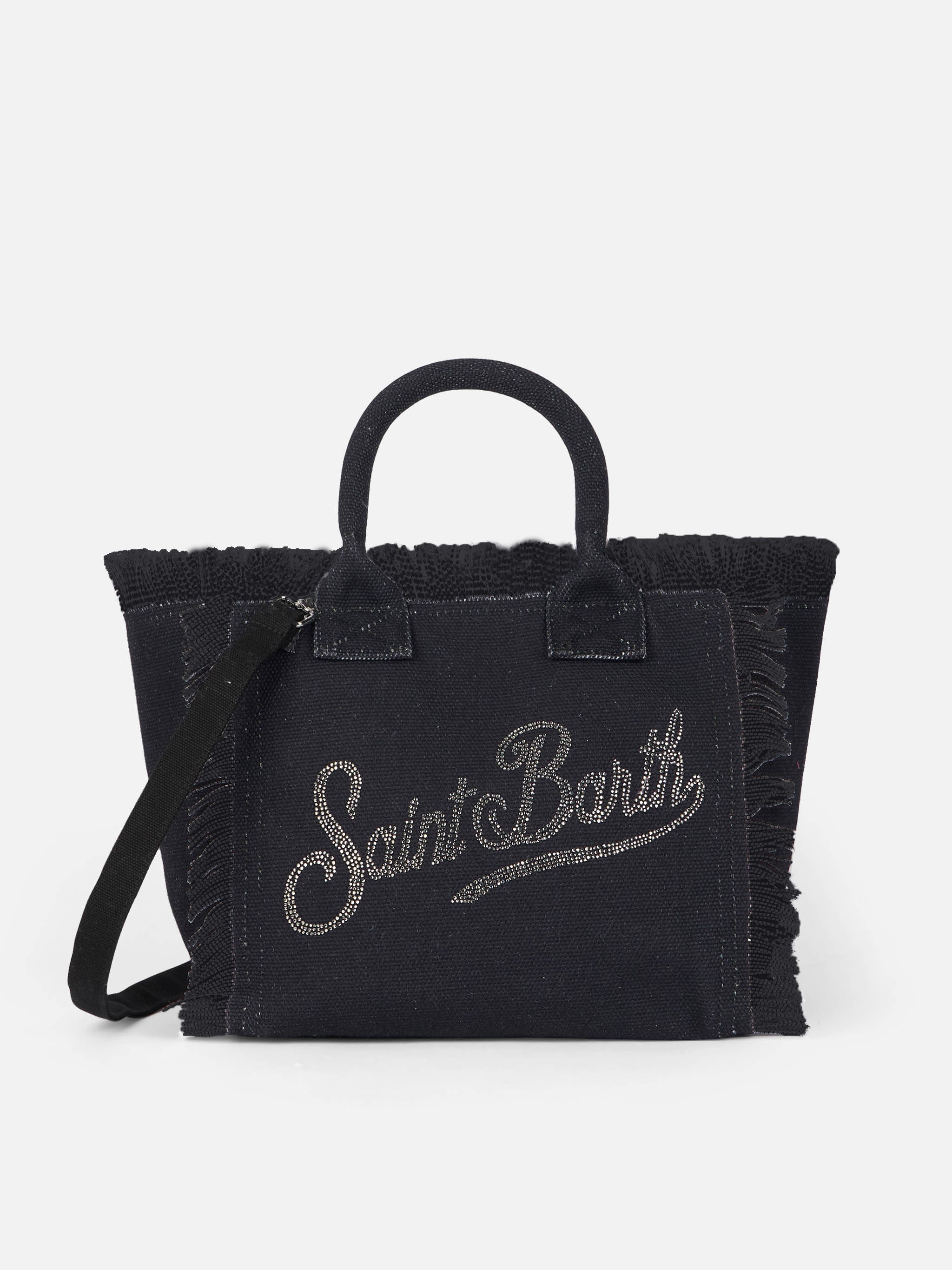Black Cotton Canvas Colette Handbag With Rhinestones Bag