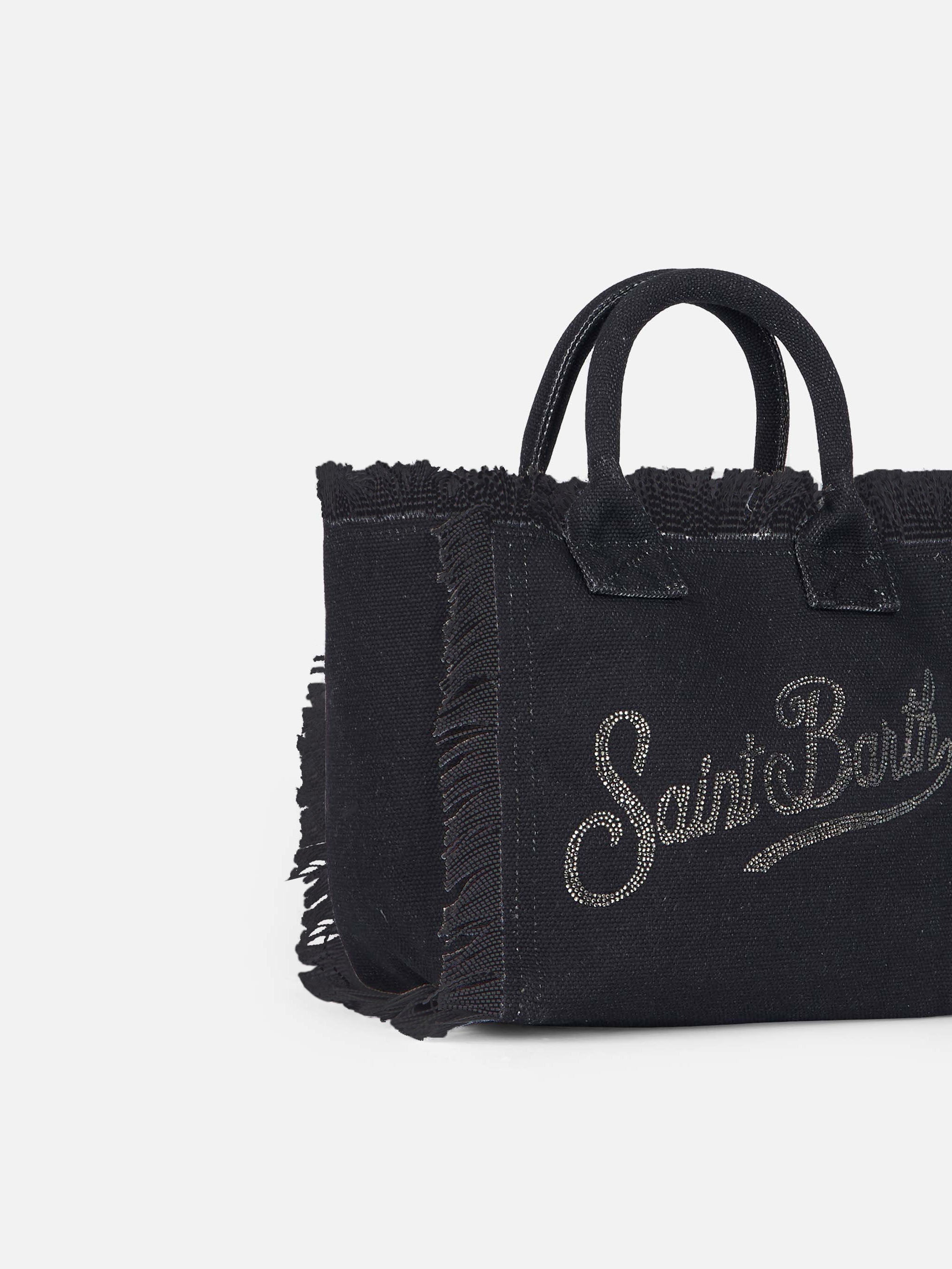 Black Cotton Canvas Colette Handbag With Rhinestones Bag