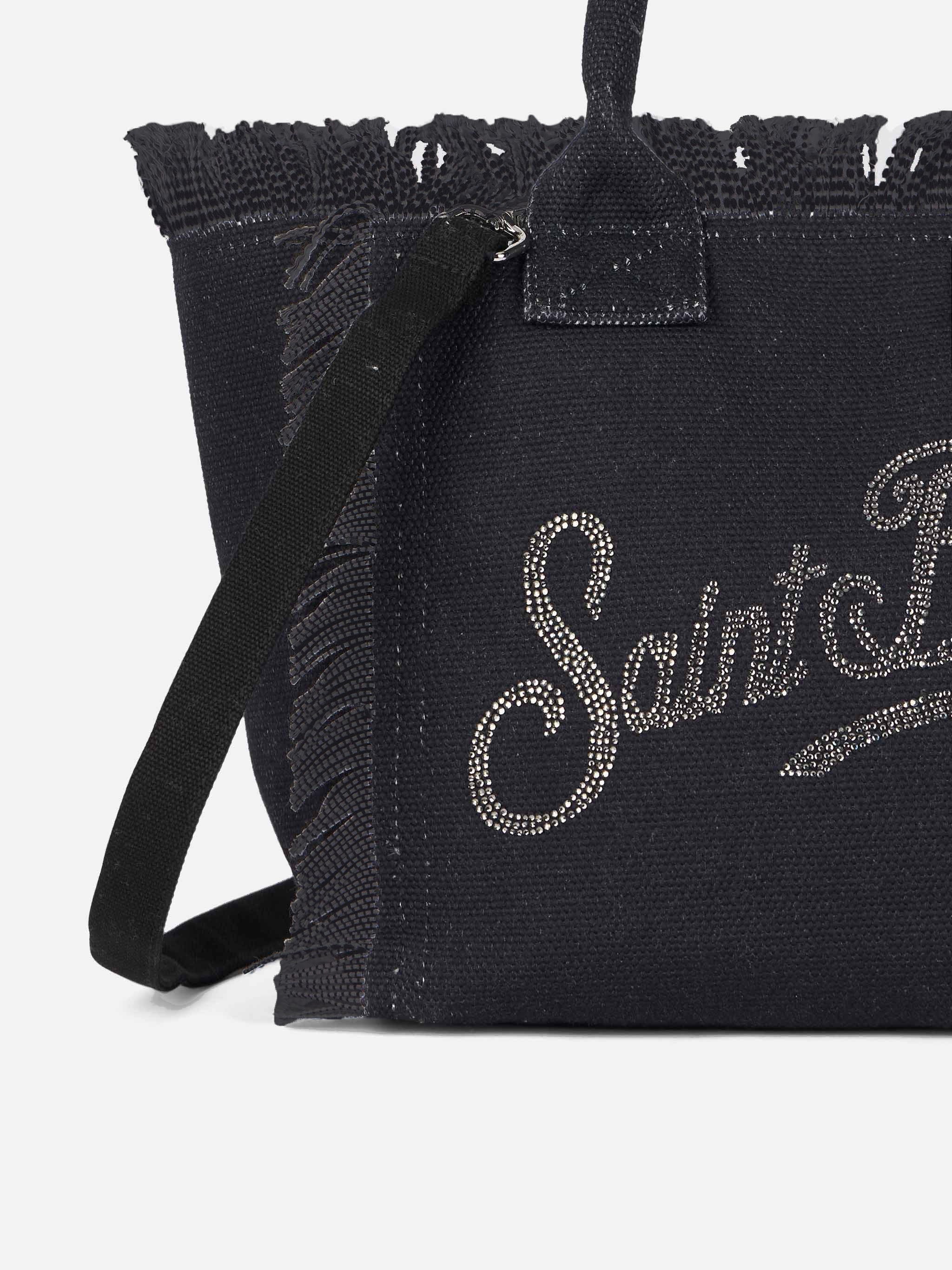 Black Cotton Canvas Colette Handbag With Rhinestones Bag
