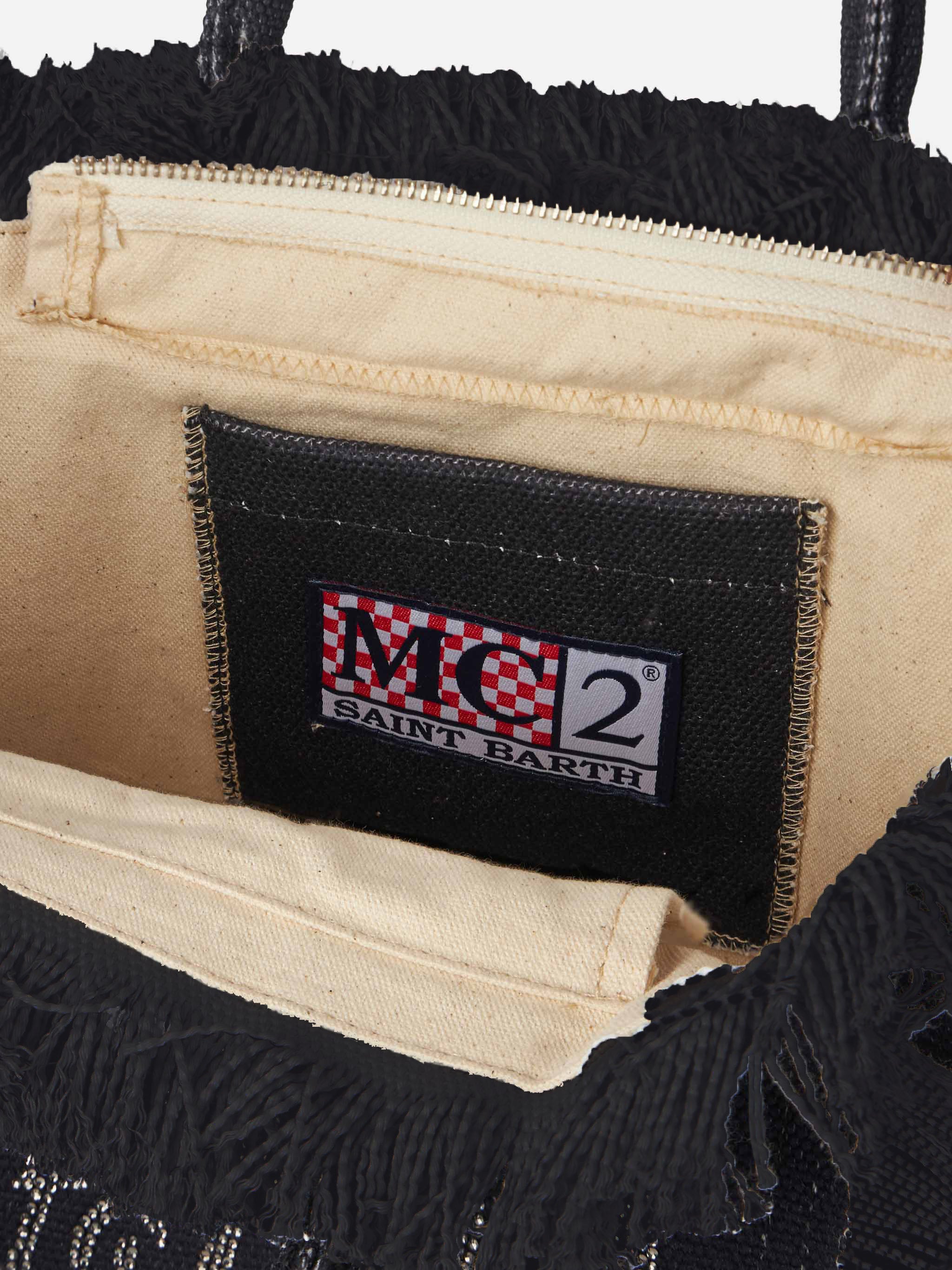 Black Cotton Canvas Colette Handbag With Rhinestones Bag