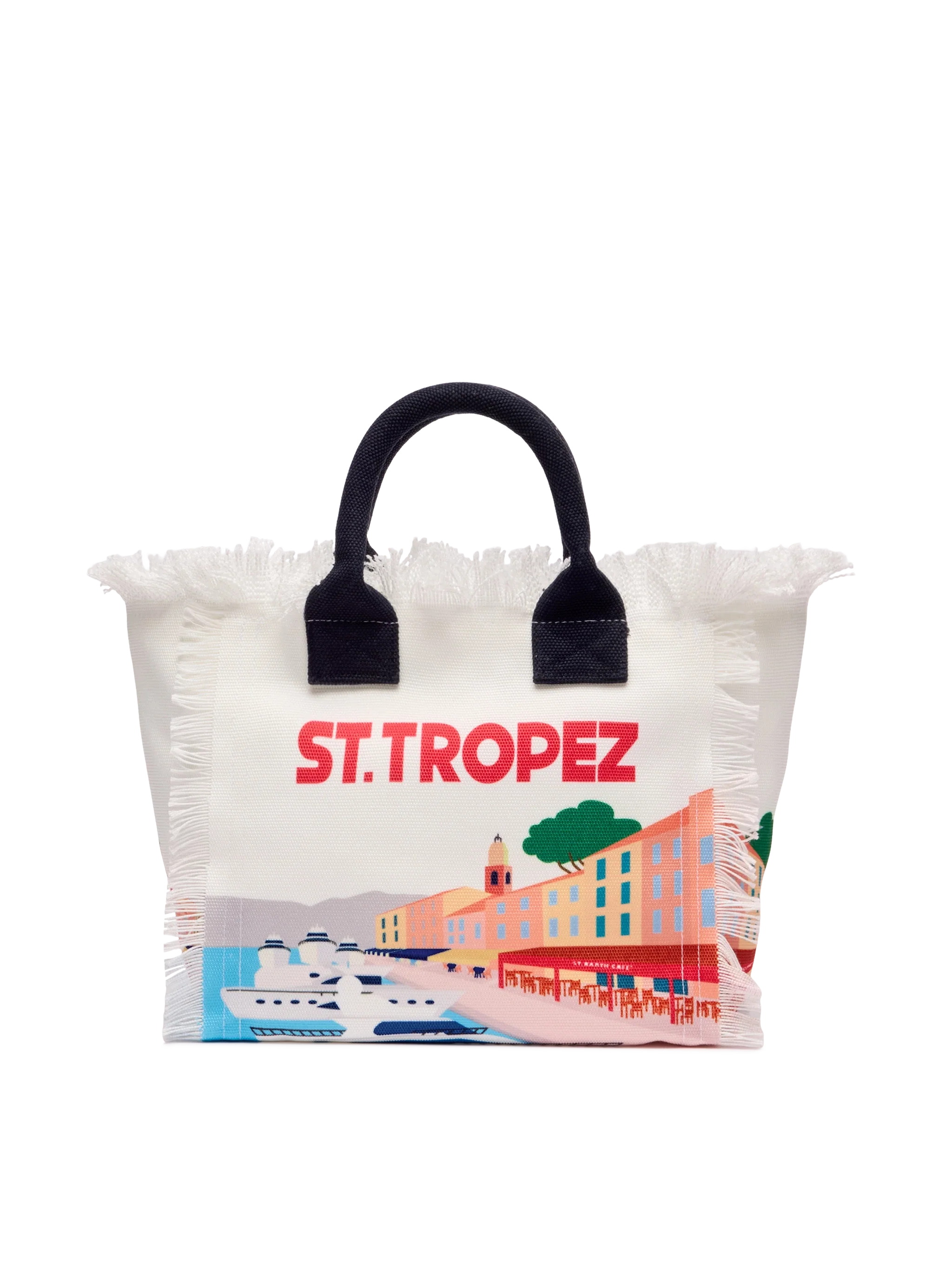 Colette Cotton Canvas Handbag With St. Tropez Postcard Print White Bag