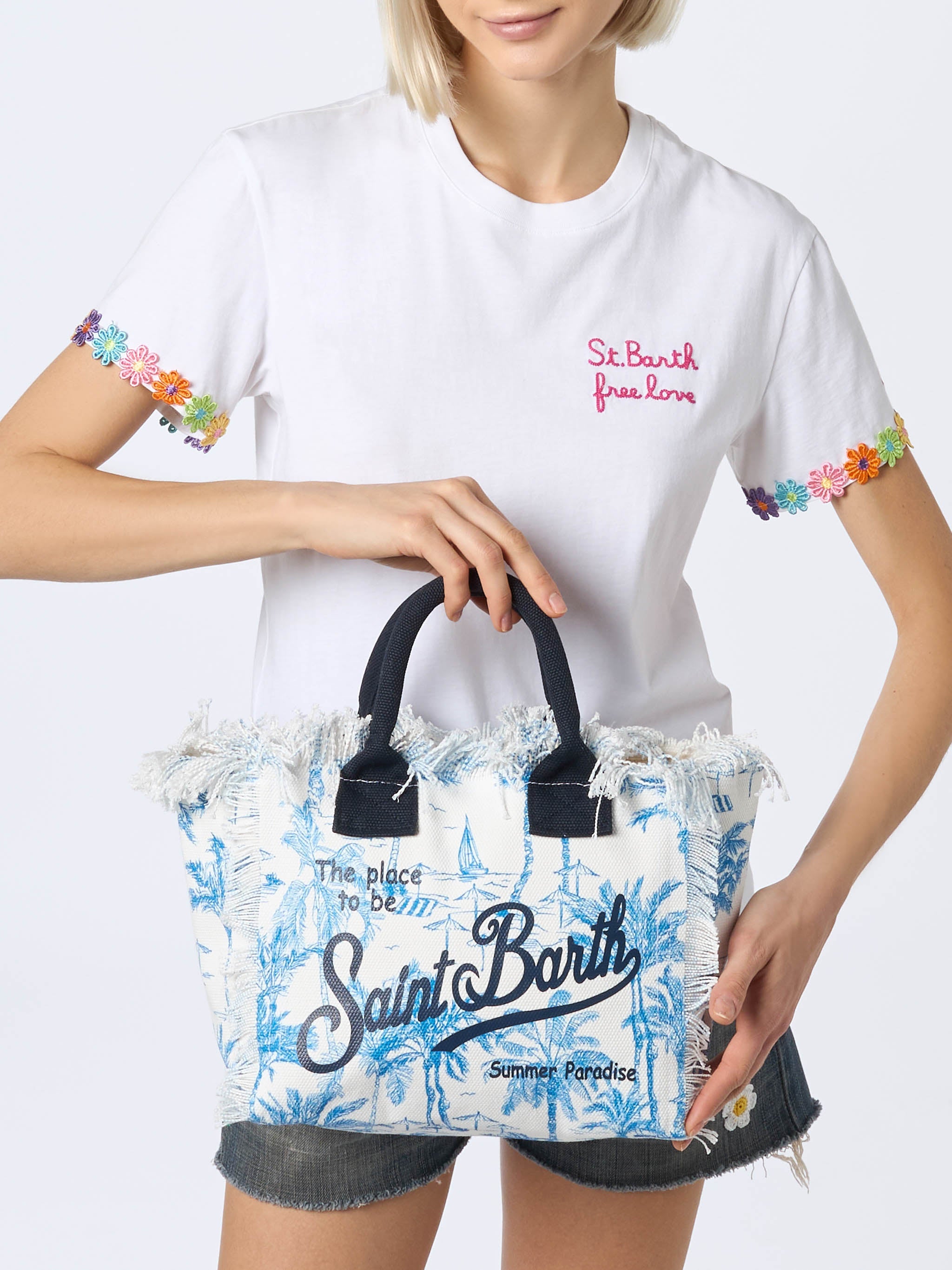Colette Cotton Canvas Handbag With Toile De Jouy Print Blue Bag