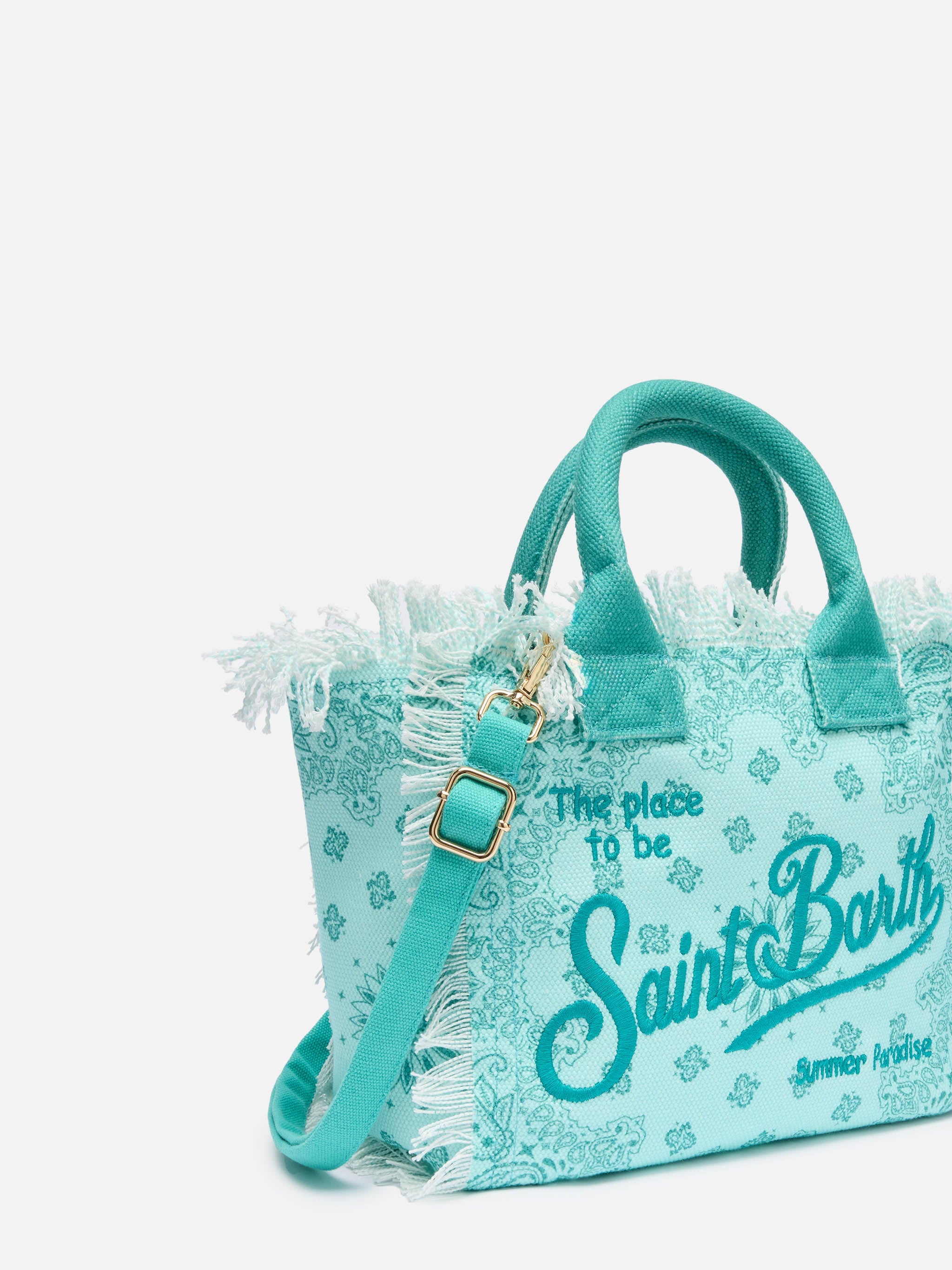Colette Cotton Canvas Handbag With Bandana Print Green Bag