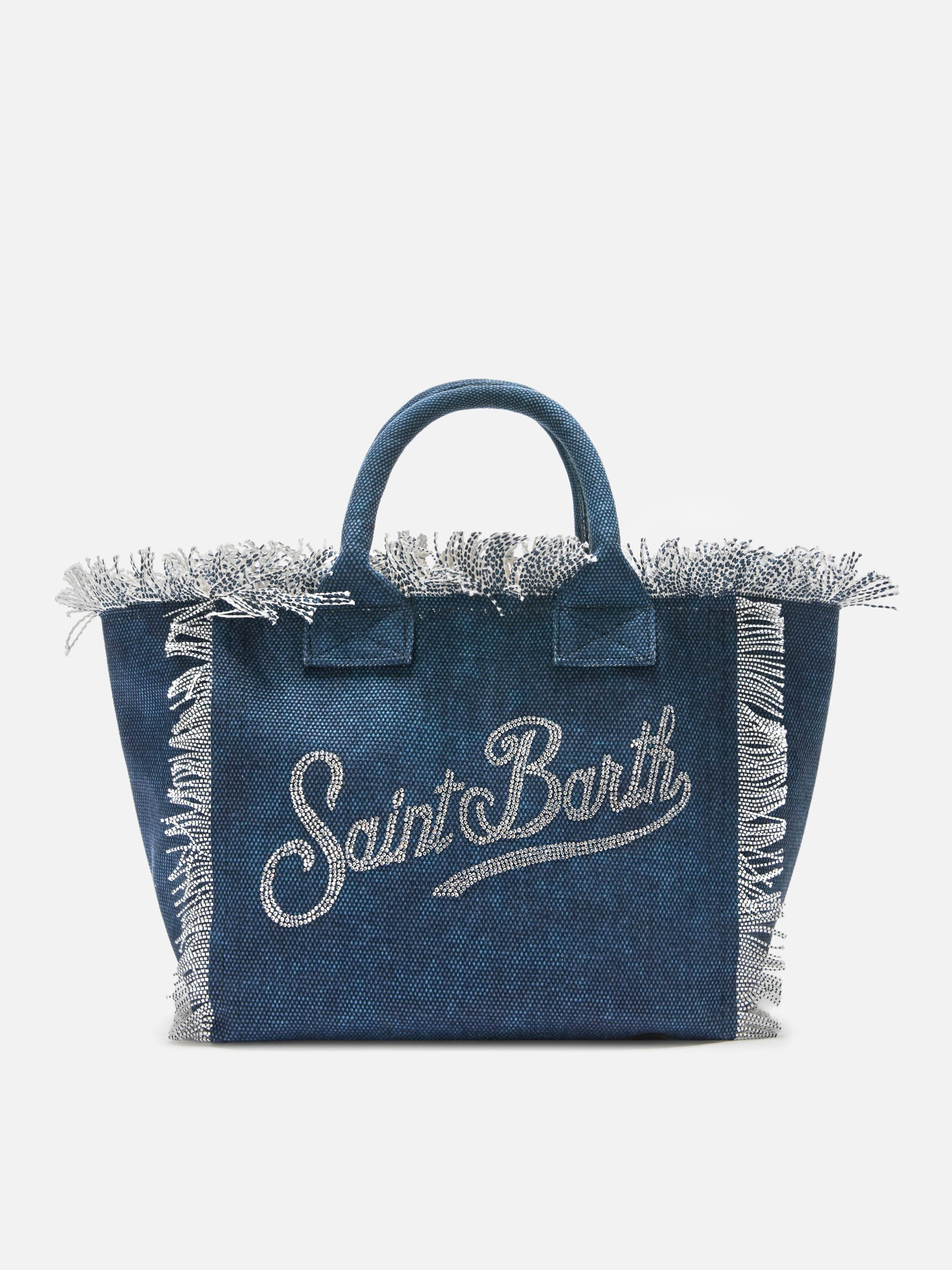 Indigo Blue Colette Canvas Bag With Rhinestone Logo