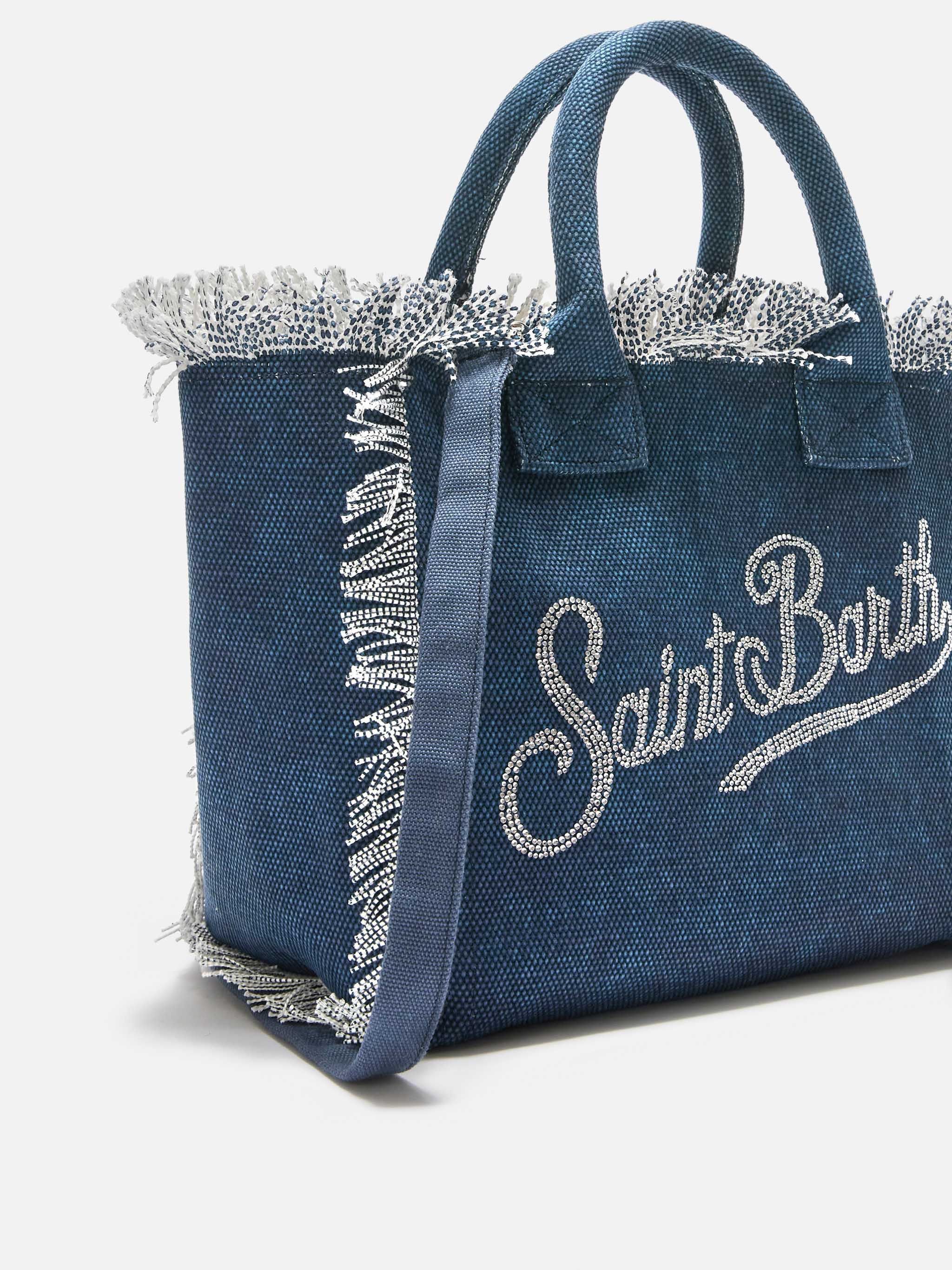 Indigo Blue Colette Canvas Bag With Rhinestone Logo