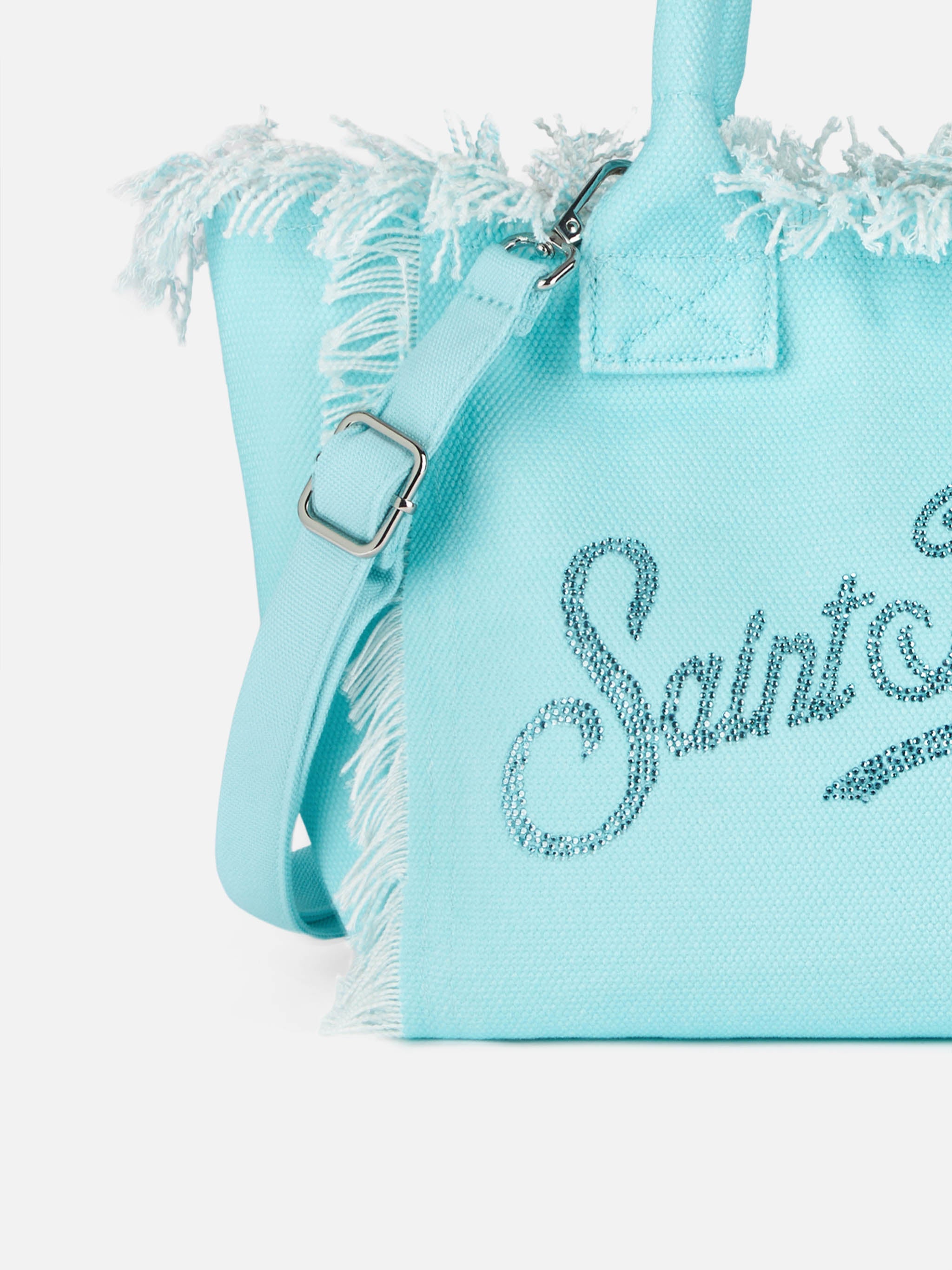 Colette Water Green Cotton Canvas Handbag With Rhinestone Logo Bag