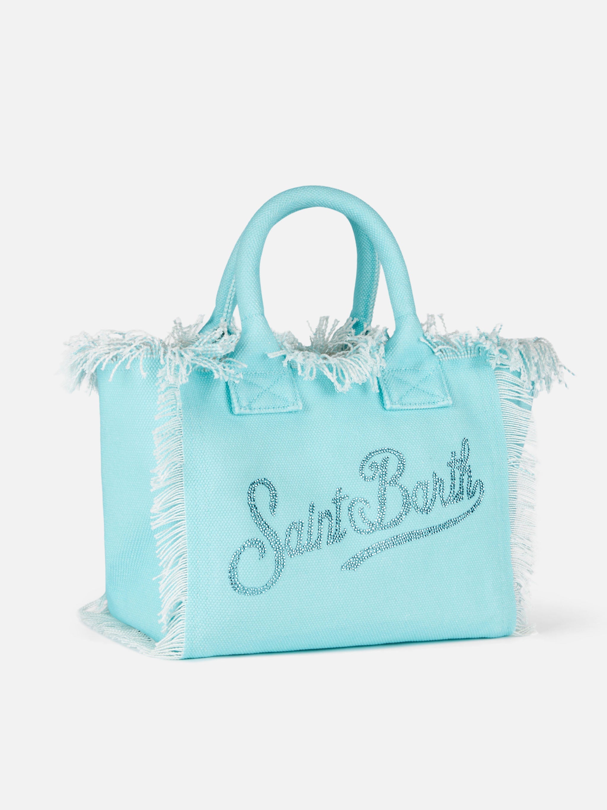 Colette Water Green Cotton Canvas Handbag With Rhinestone Logo Bag