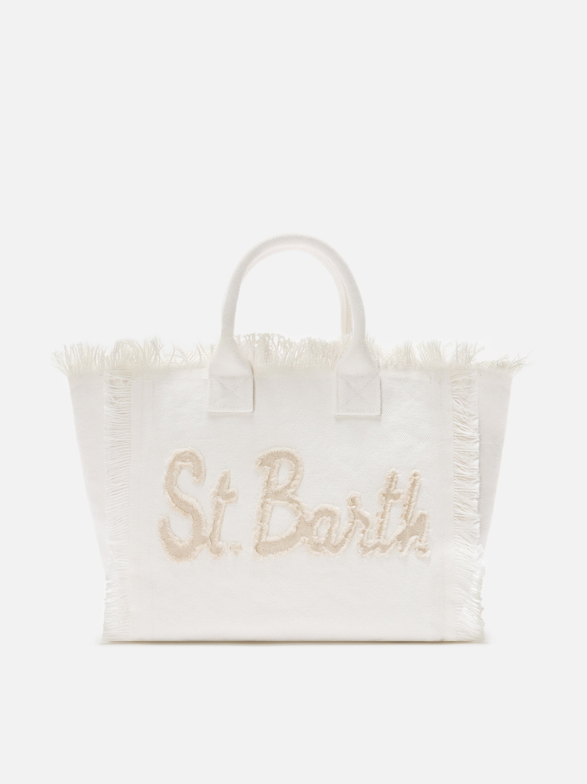 White Colette Canvas Bag With Fabric Logo Patch