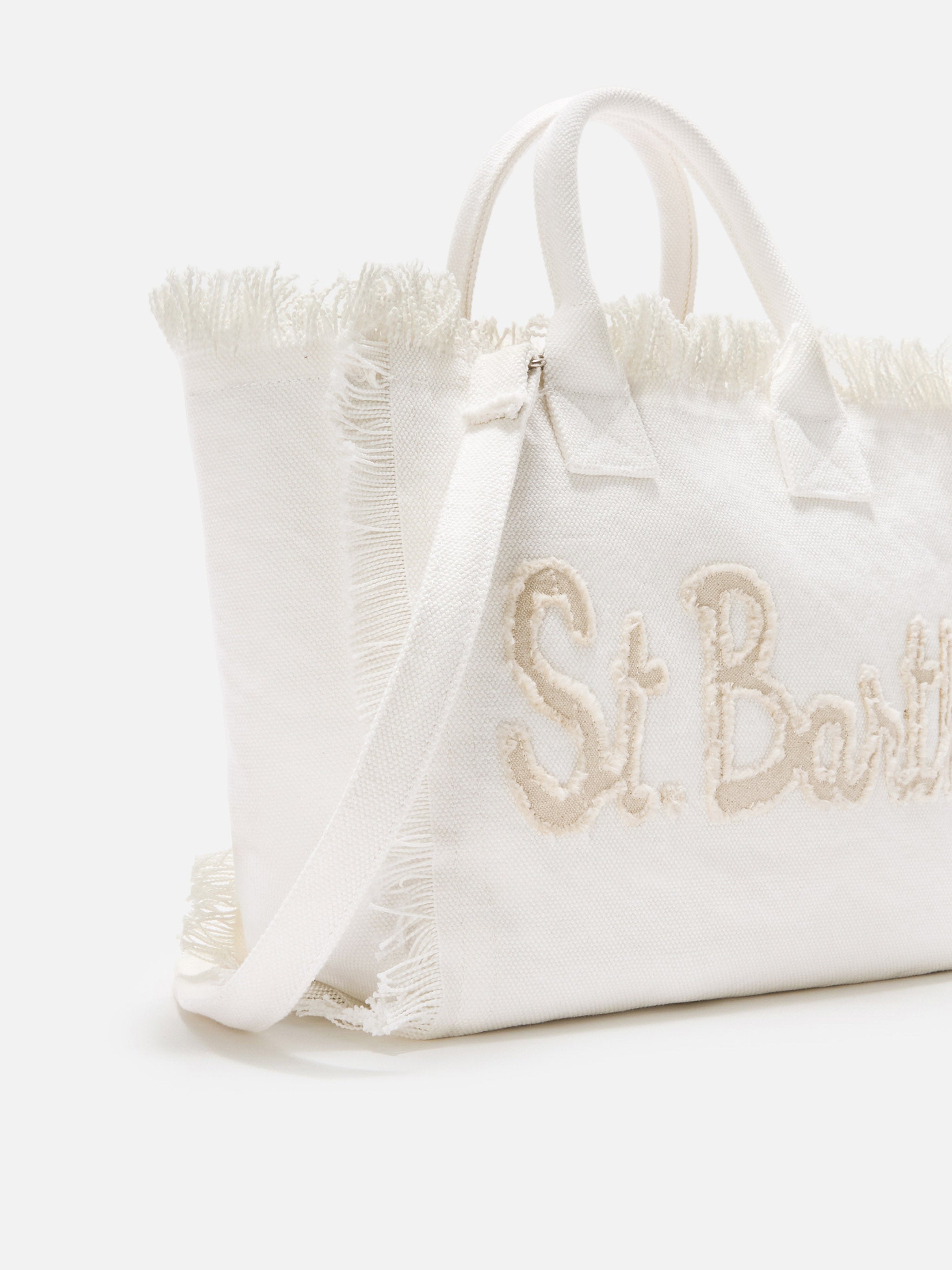 White Colette Canvas Bag With Fabric Logo Patch