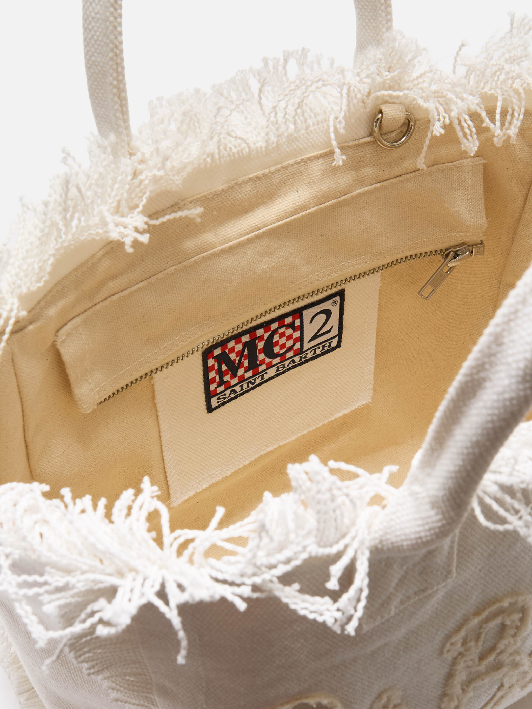 White Colette Canvas Bag With Fabric Logo Patch