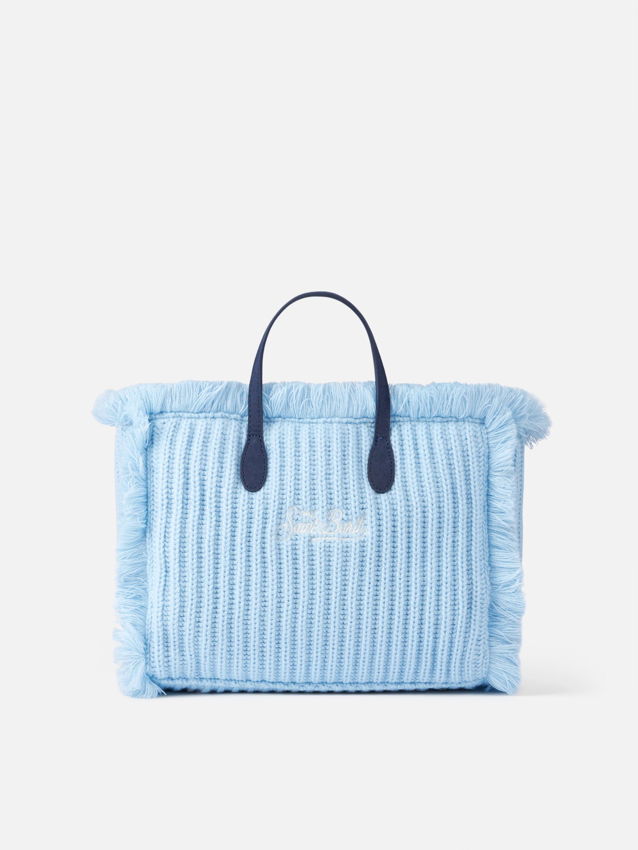Light Blue Rib Knit Colette Handbag With Logo Embroidery Bag