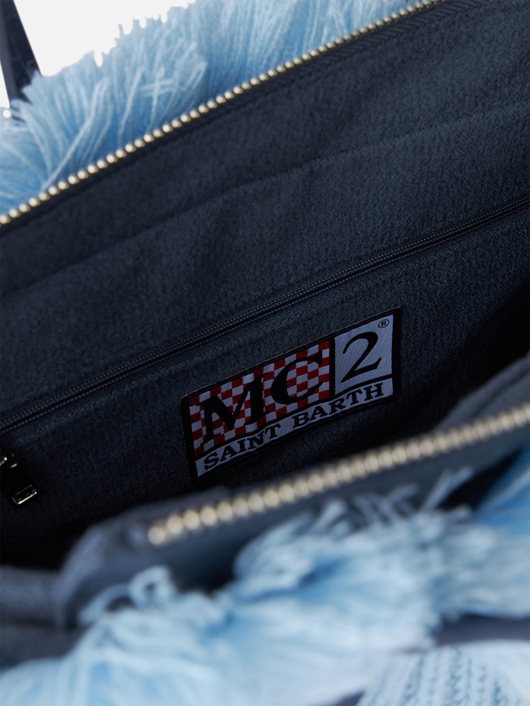 Light Blue Rib Knit Colette Handbag With Logo Embroidery Bag