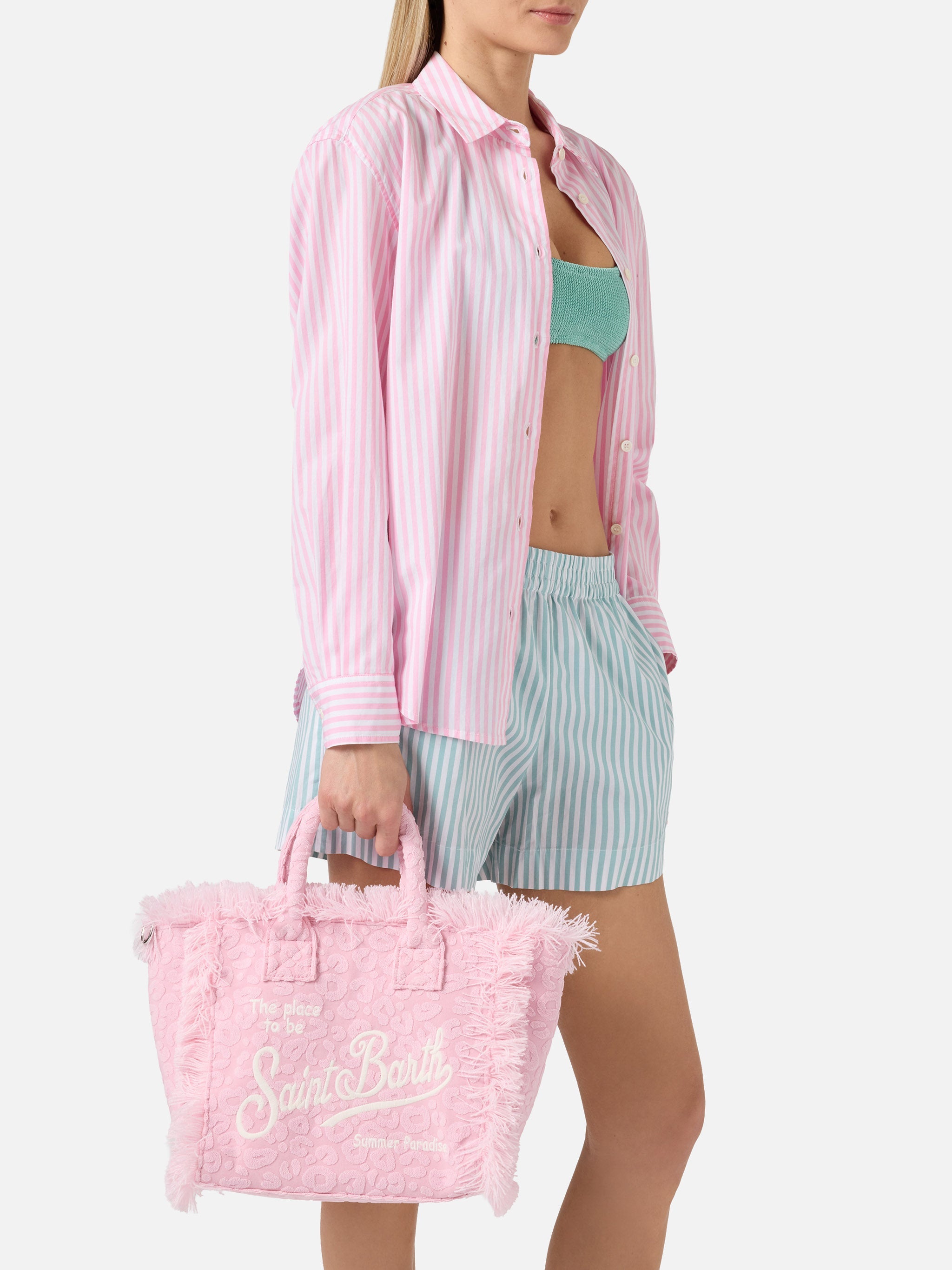 Terry Effect Colette Bag With Raised Leopard Pattern Pink
