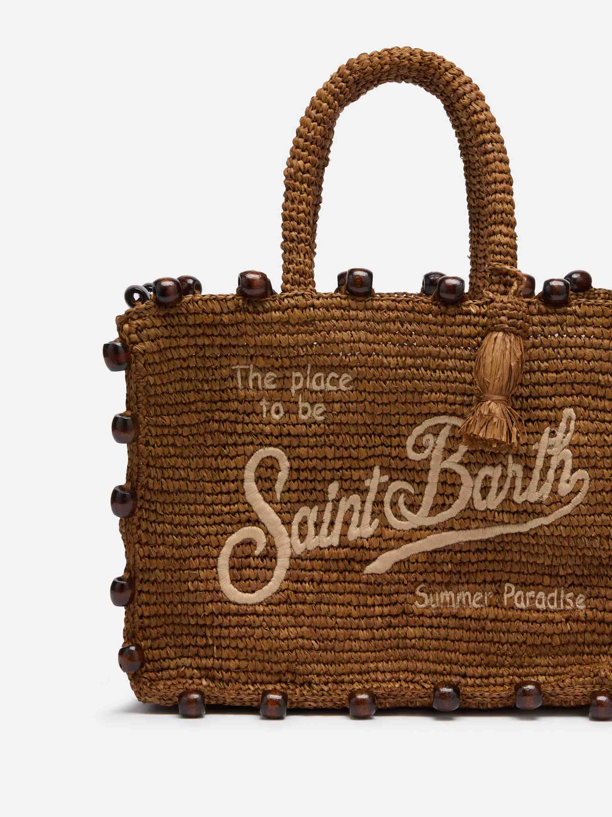 Colette Raffia Brown Handbag With Beads And Logo Embroidery __single__ Bag