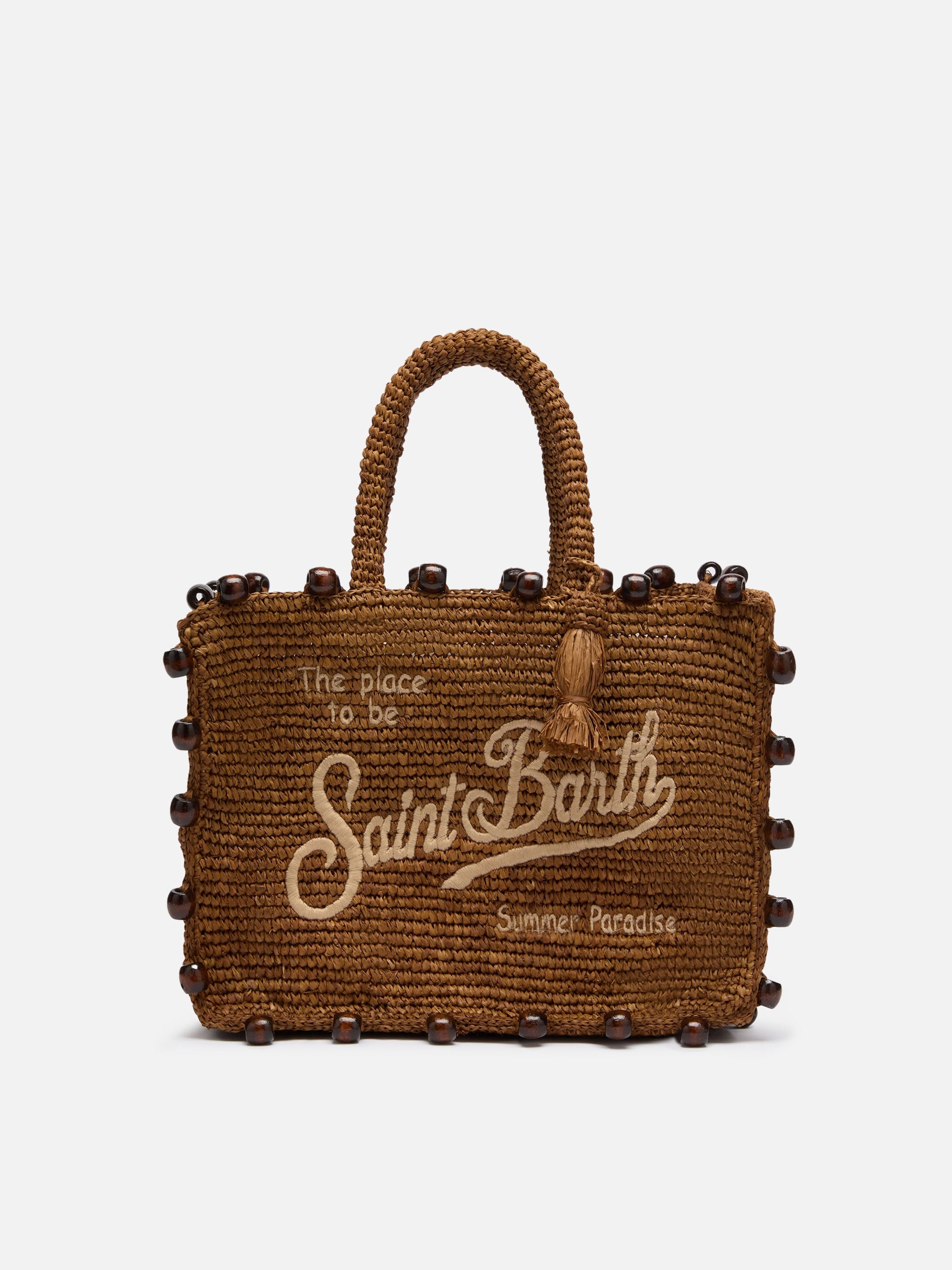 Colette Raffia Brown Handbag With Beads And Logo Embroidery __single__ Bag