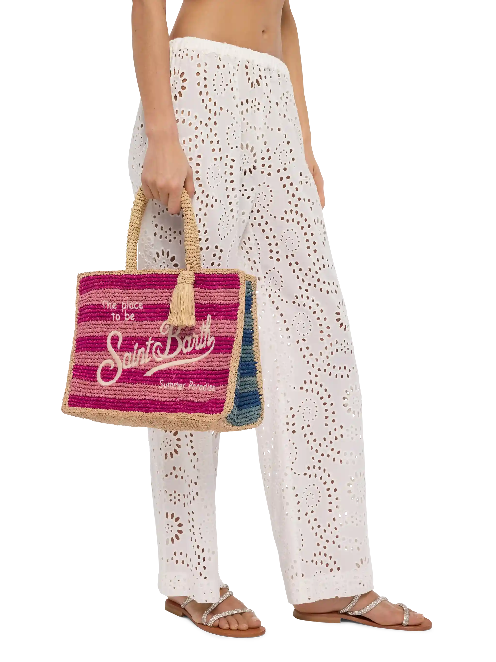 Colette Raffia Multicolor Striped Handbag With Logo Embroidery __single__ Bag