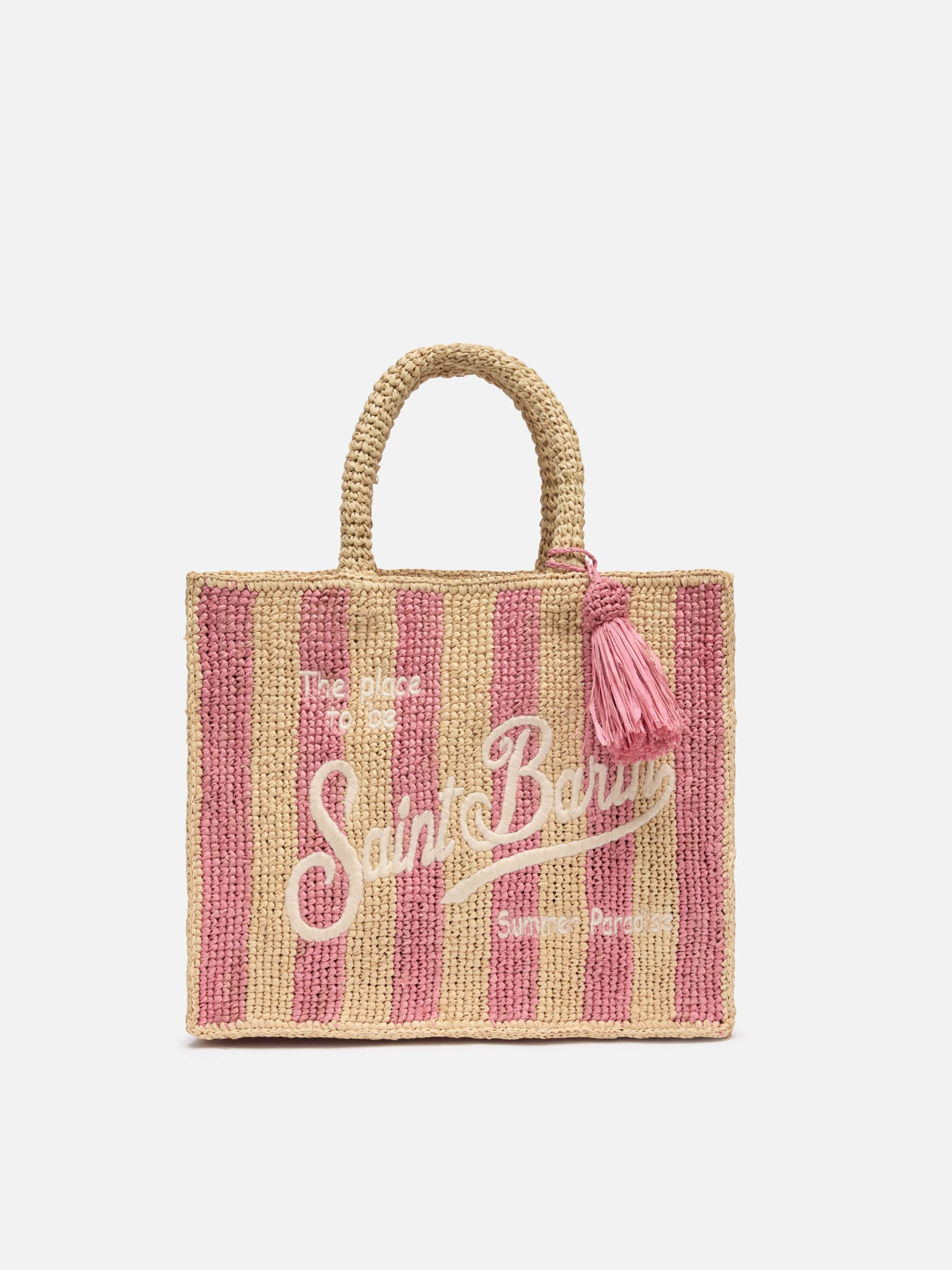 Colette Raffia Pink Striped Handbag With Logo Embroidery __single__ Bag