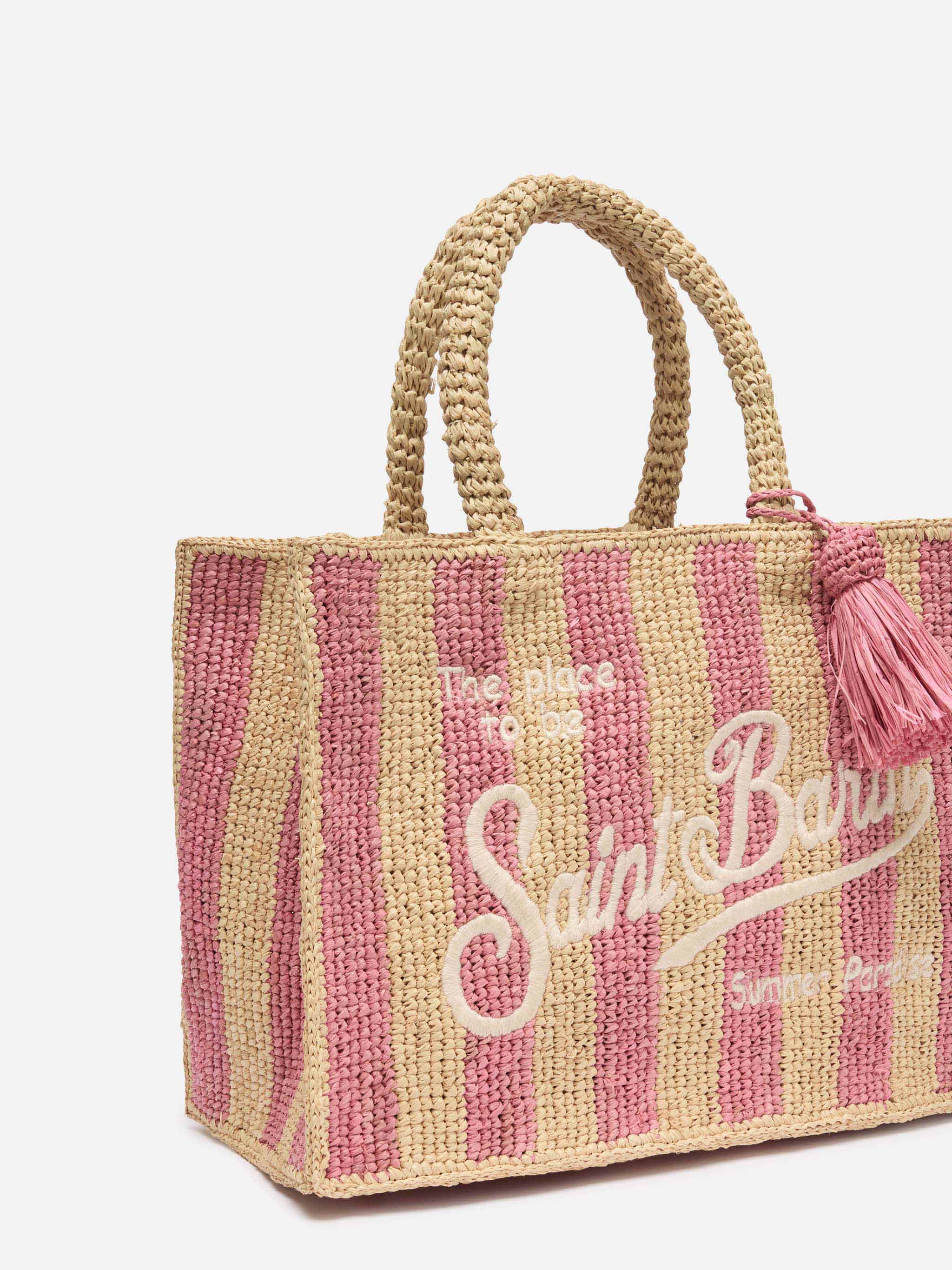 Colette Raffia Pink Striped Handbag With Logo Embroidery __single__ Bag