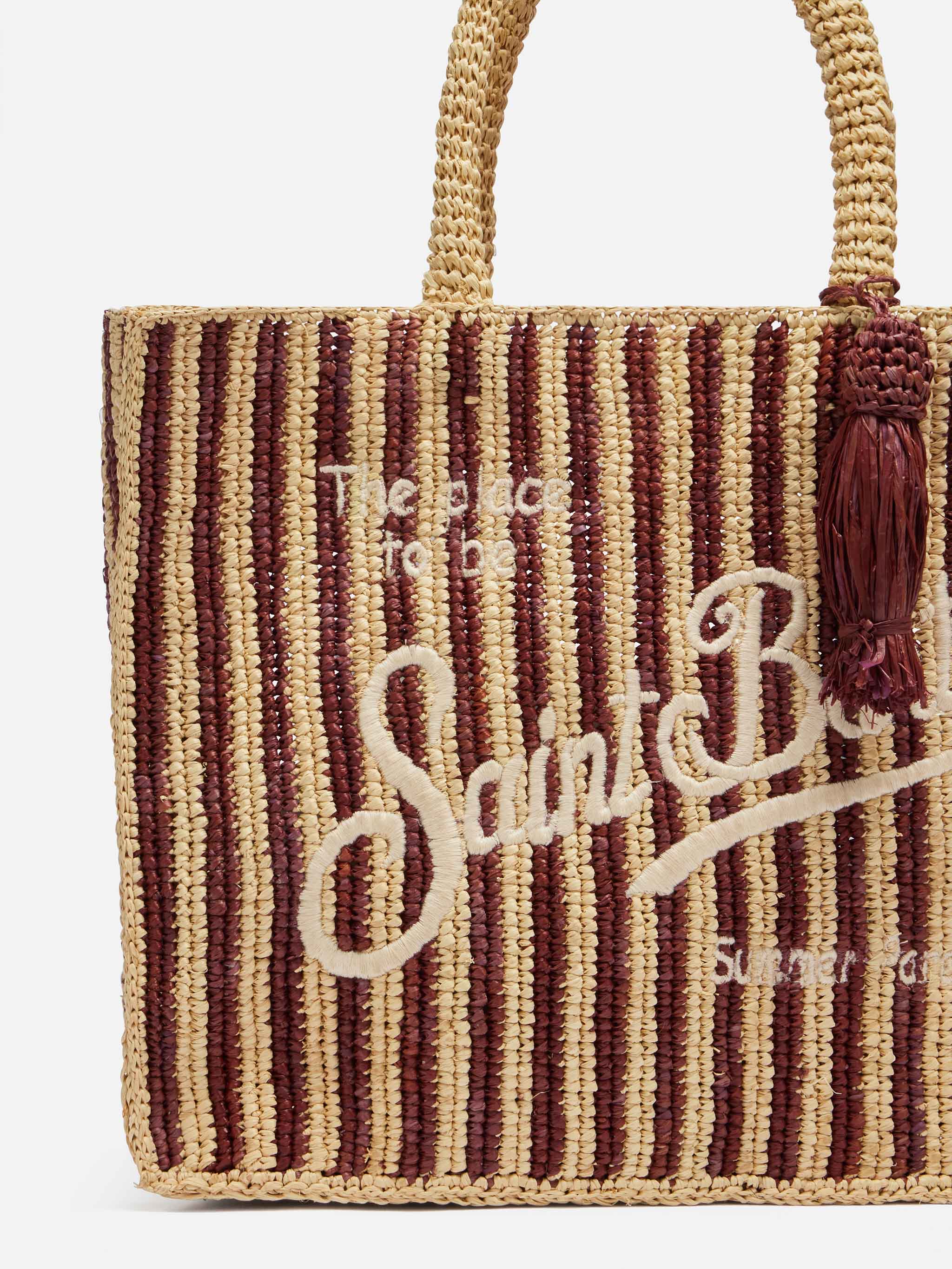 Colette Raffia Brown Striped Handbag With Logo Embroidery __single__ Bag