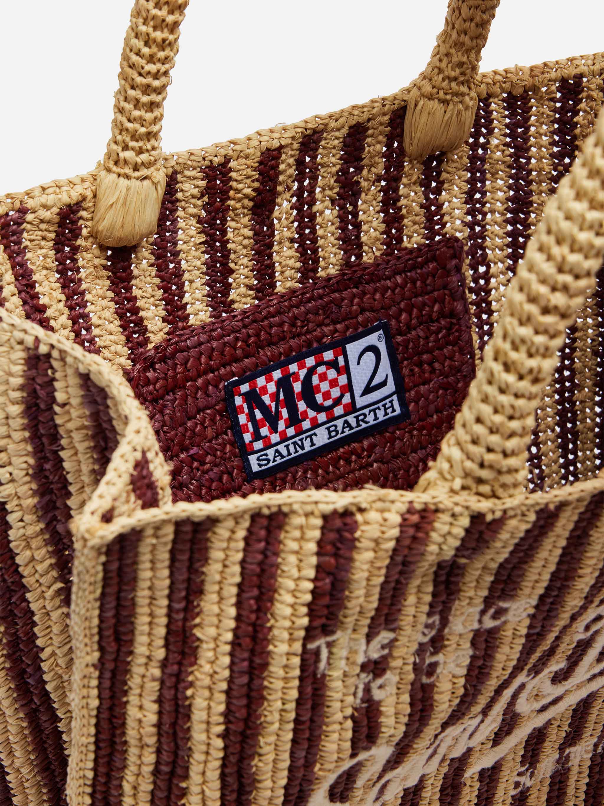 Colette Raffia Brown Striped Handbag With Logo Embroidery __single__ Bag