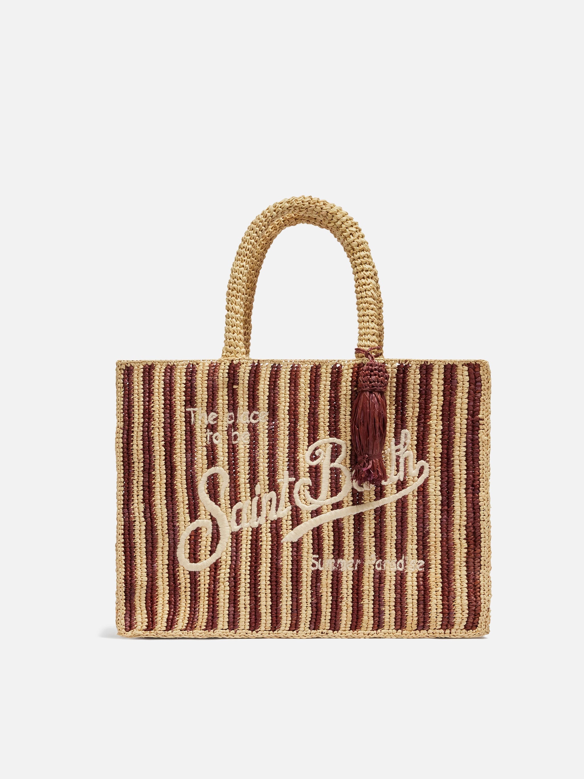 Colette Raffia Brown Striped Handbag With Logo Embroidery __single__ Bag