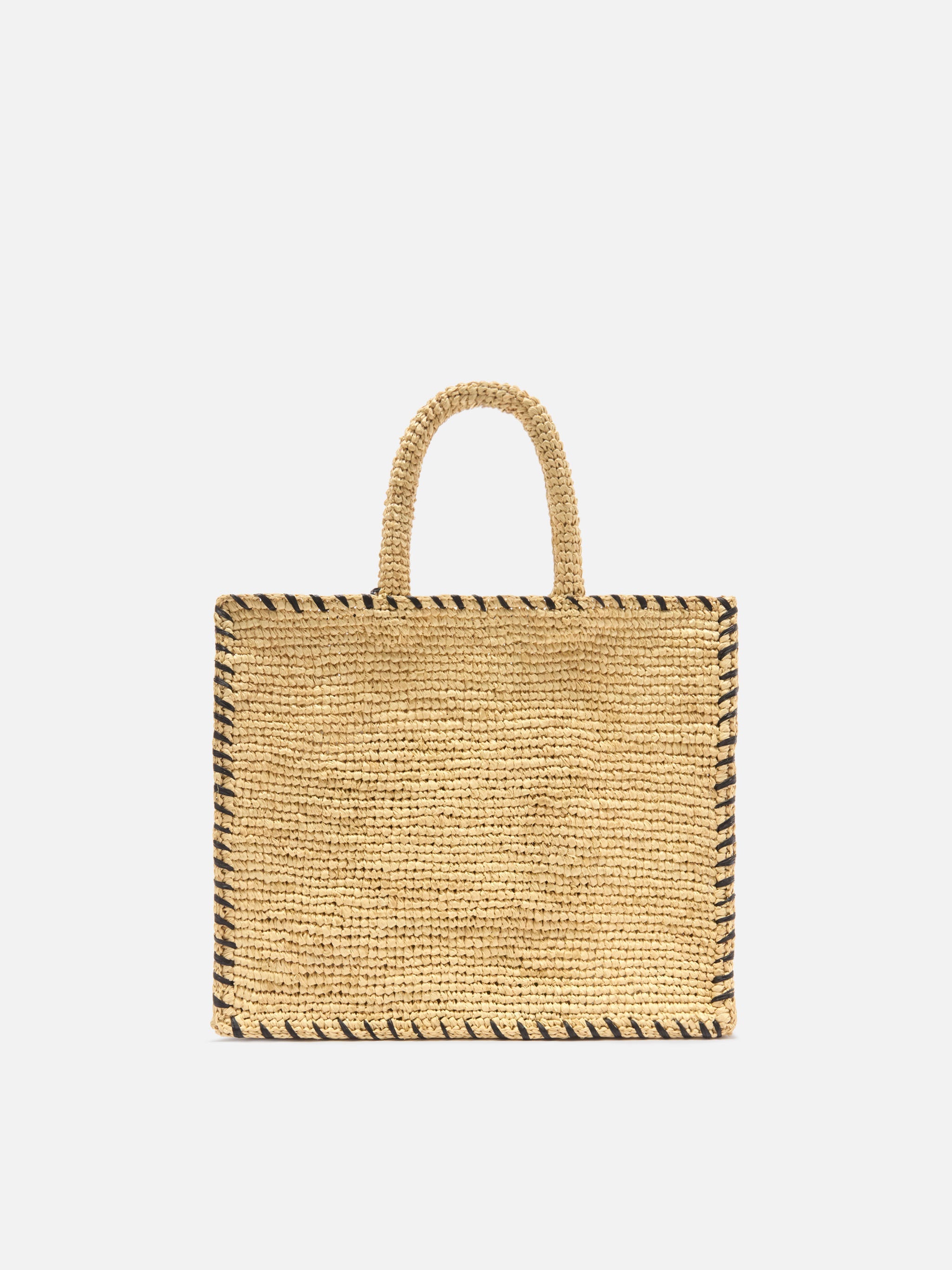 Colette Raffia Bag With Embroidered Logo And Black Contrast Trim Beige