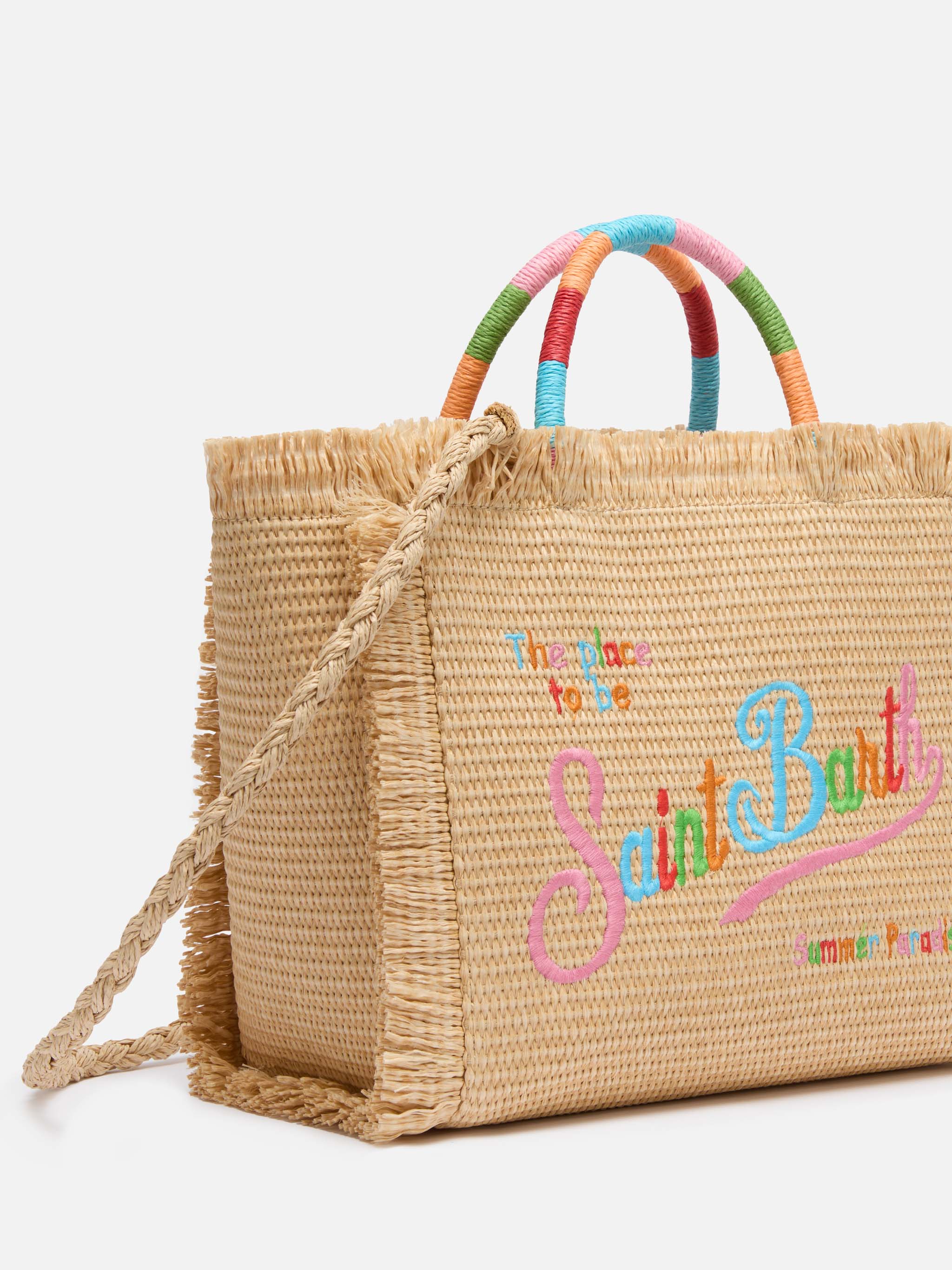 Colette Straw Effect Handbag With Multicolor Logo Embroidery __single__ Bag