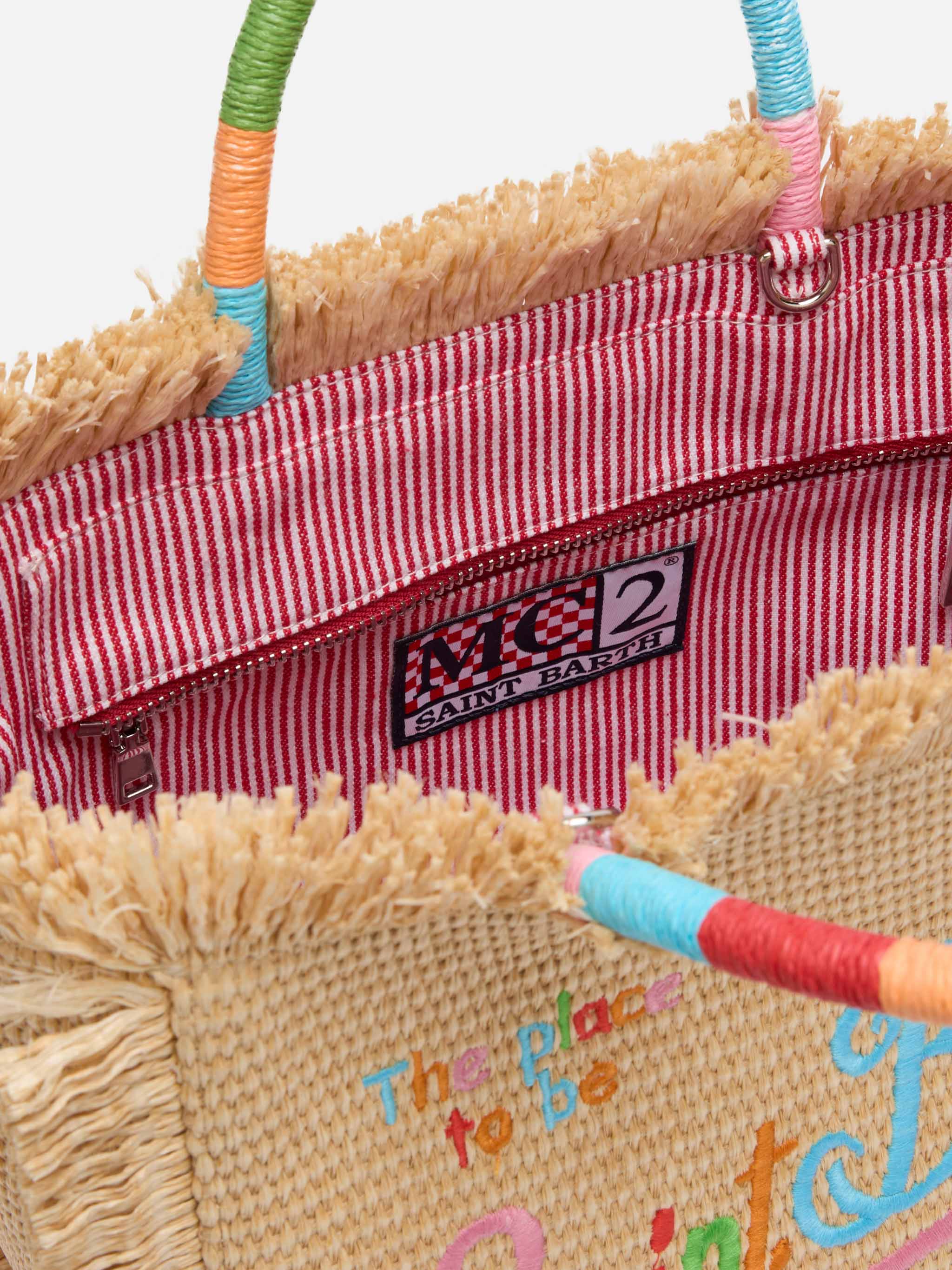 Colette Straw Effect Handbag With Multicolor Logo Embroidery __single__ Bag