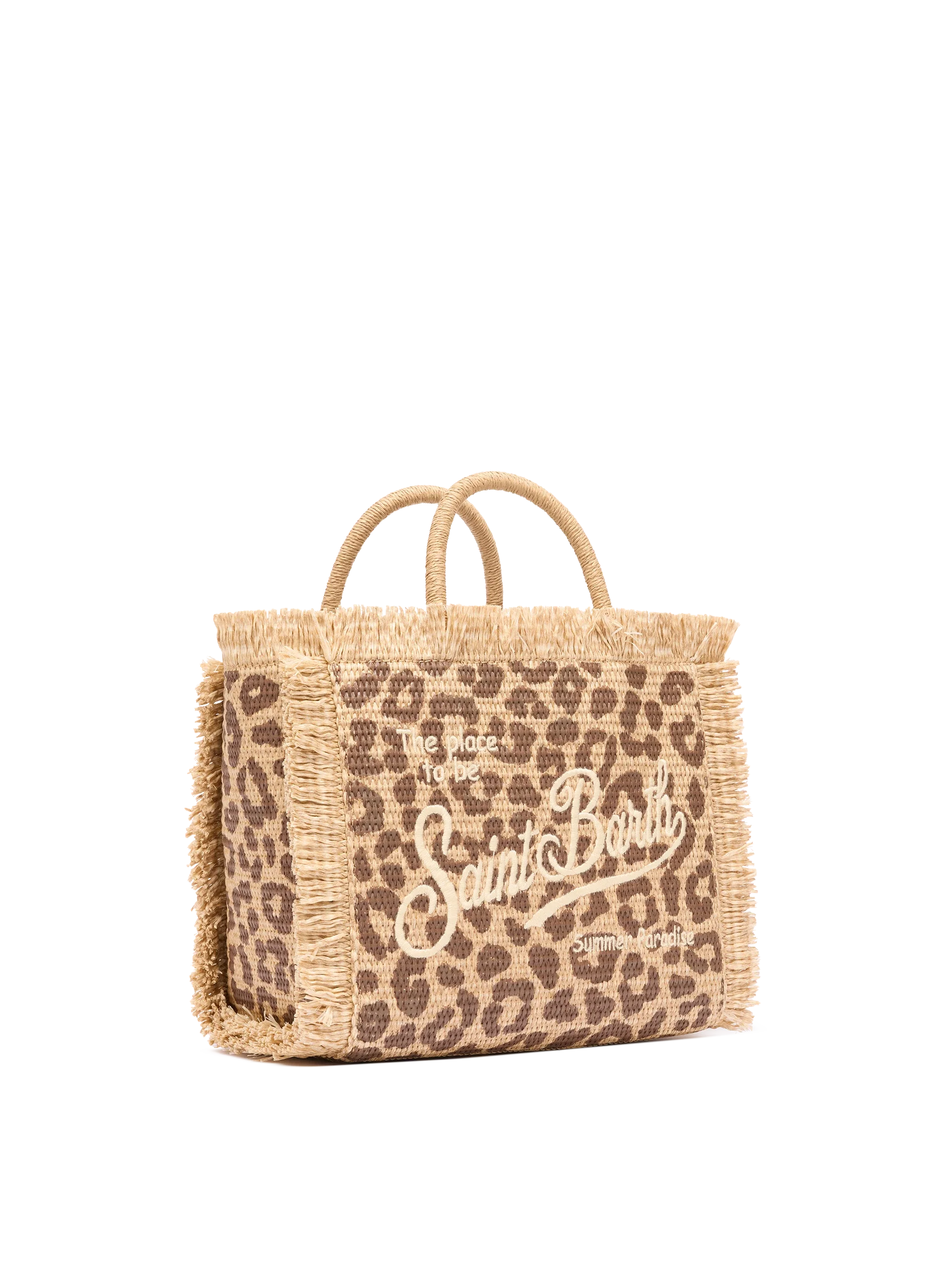 Colette Straw Effect Bag With Leopard Embroidery Brown