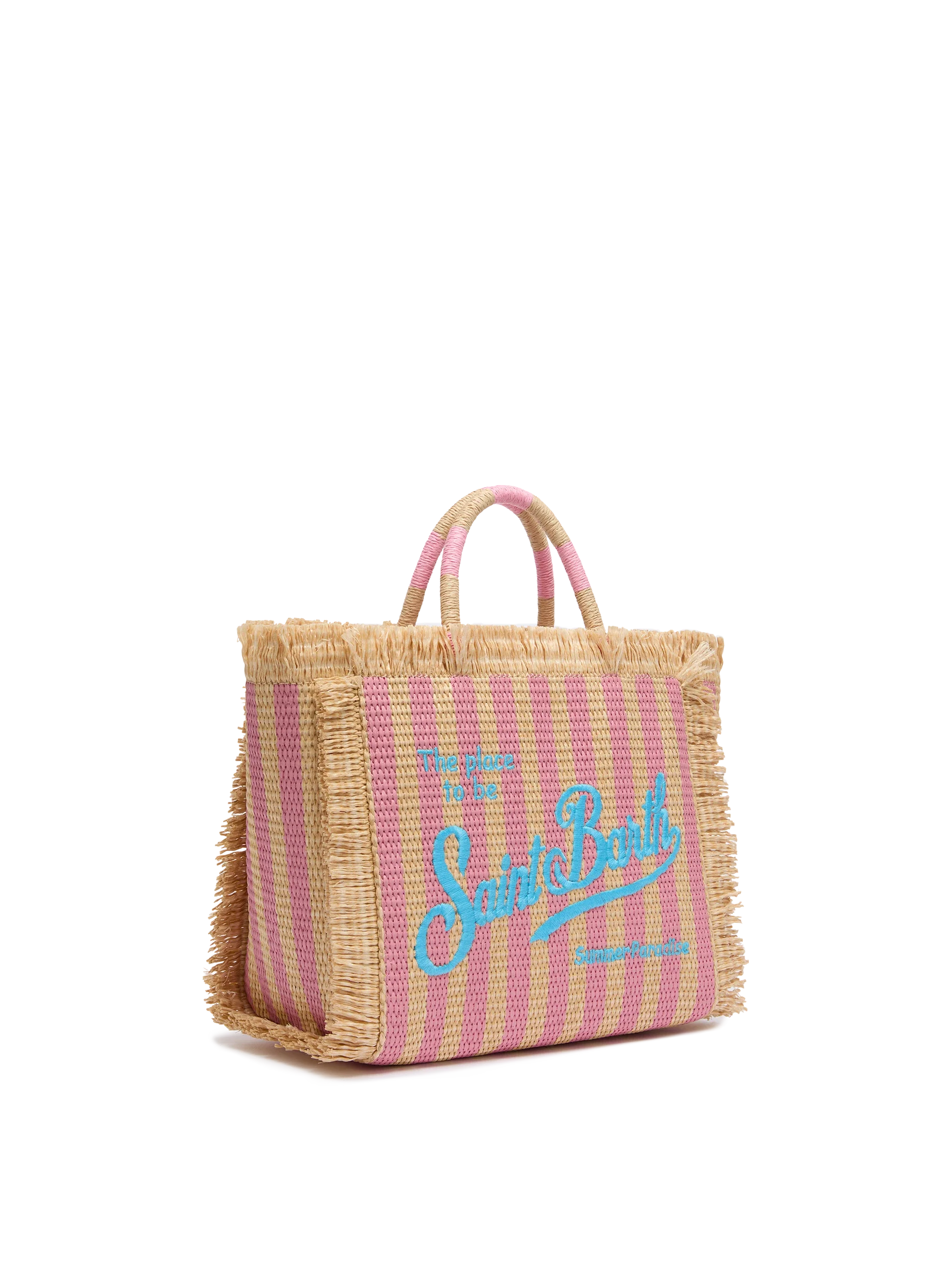 Colette Straw Effect Handbag With Striped Print Pink Bag