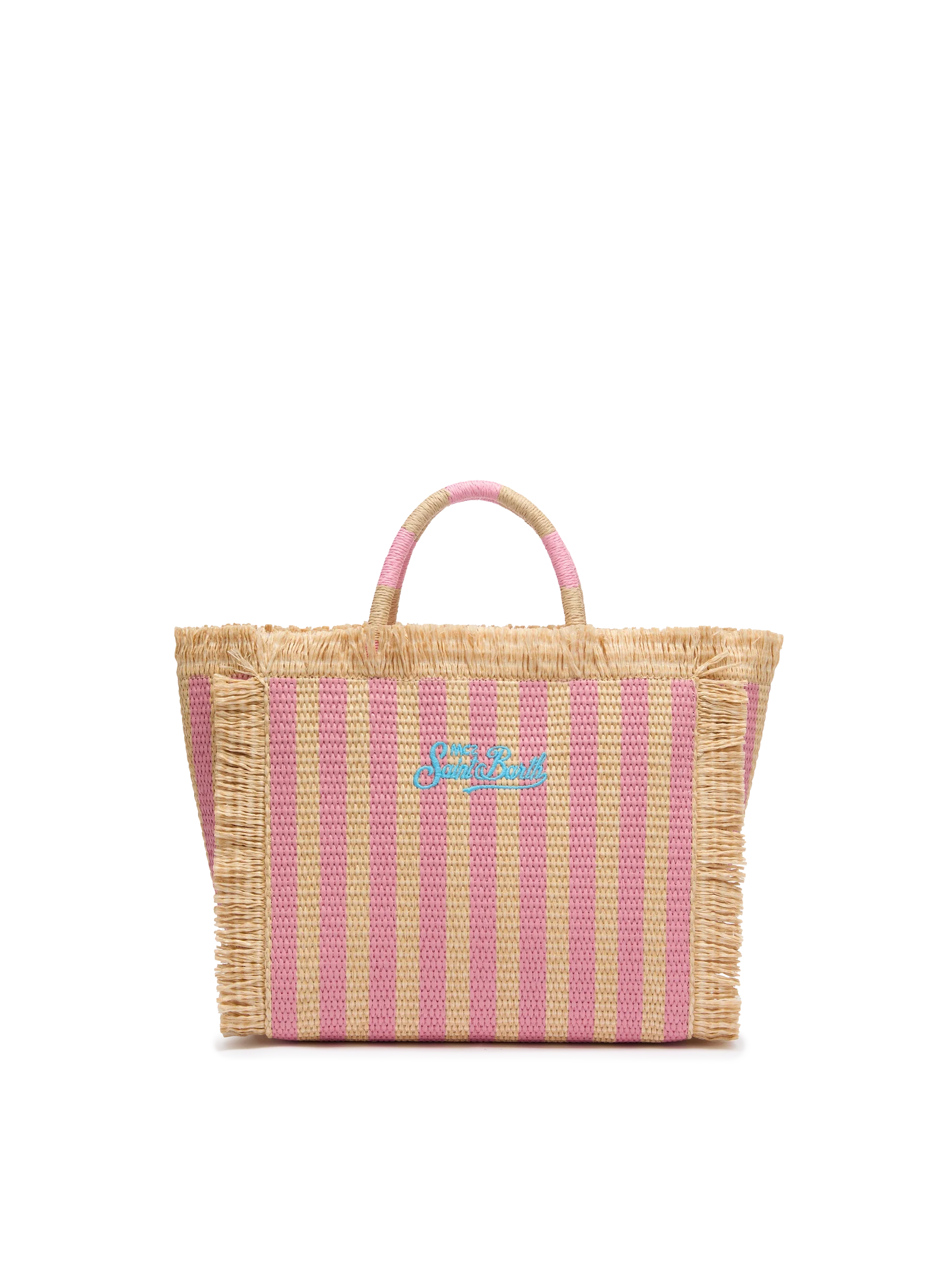 Colette Straw Effect Handbag With Striped Print Pink Bag