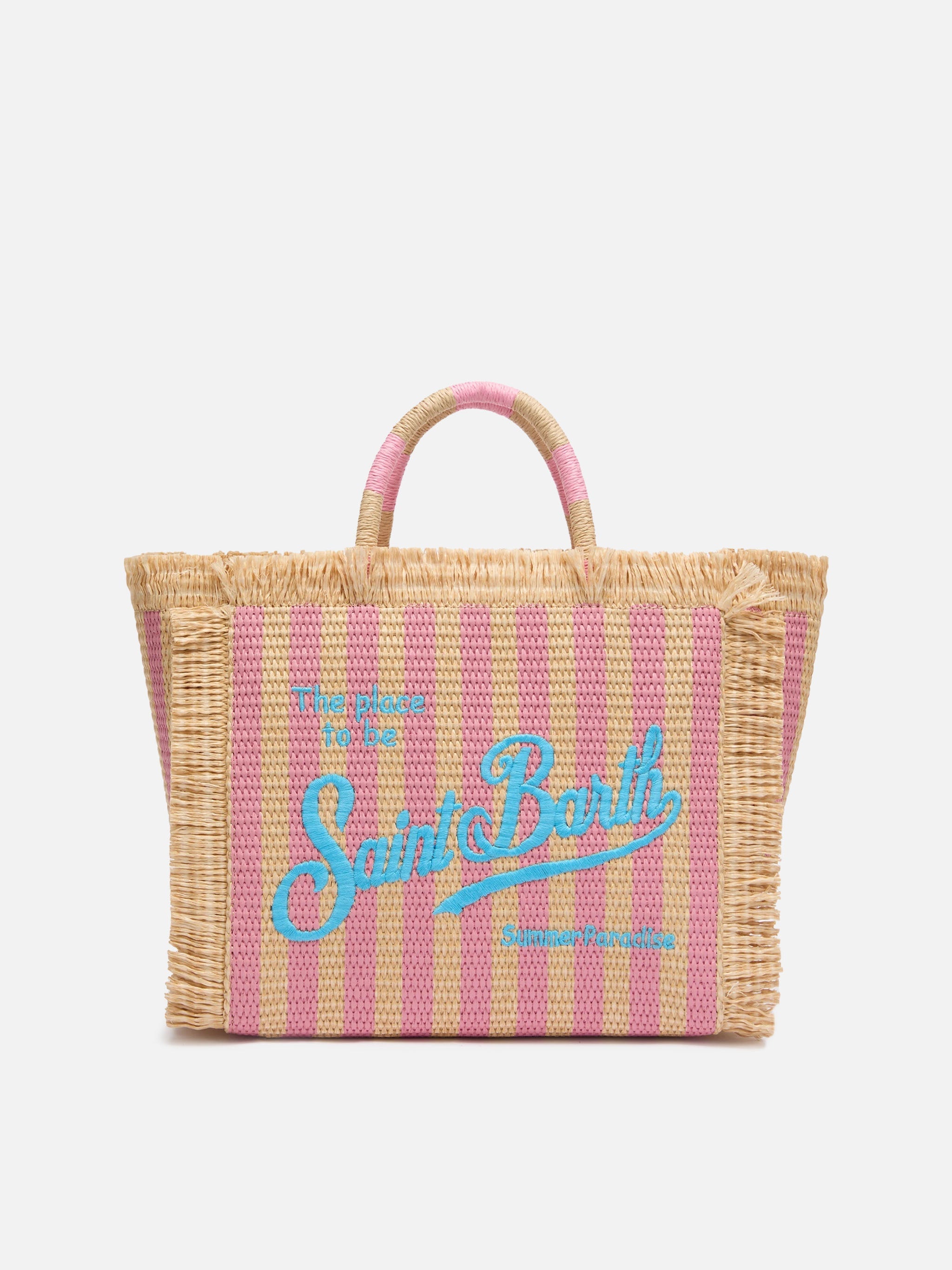 Colette Straw Effect Handbag With Striped Print Pink Bag