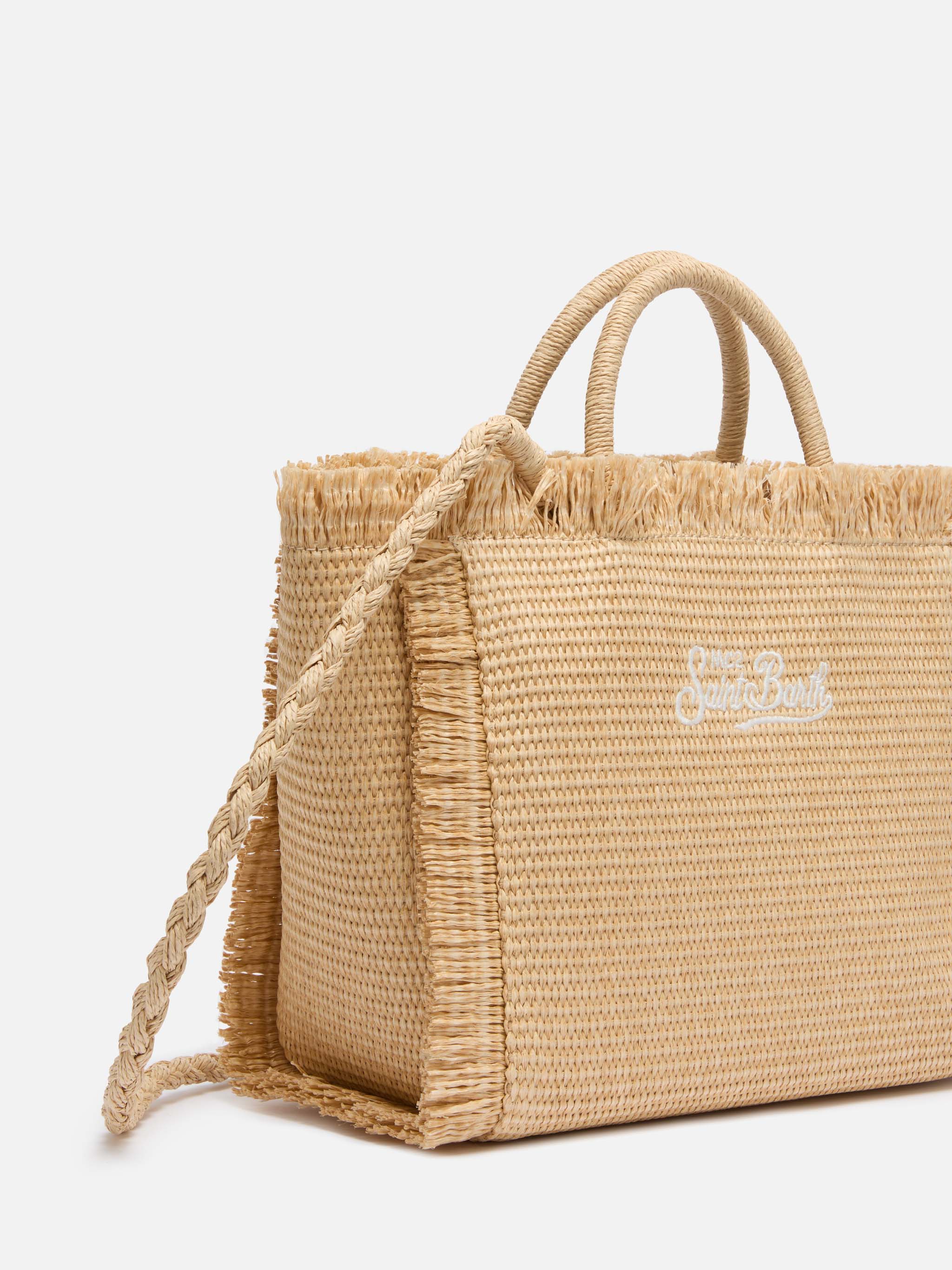 Colette Straw Effect Handbag With Embroidered Small Logo Beige Bag