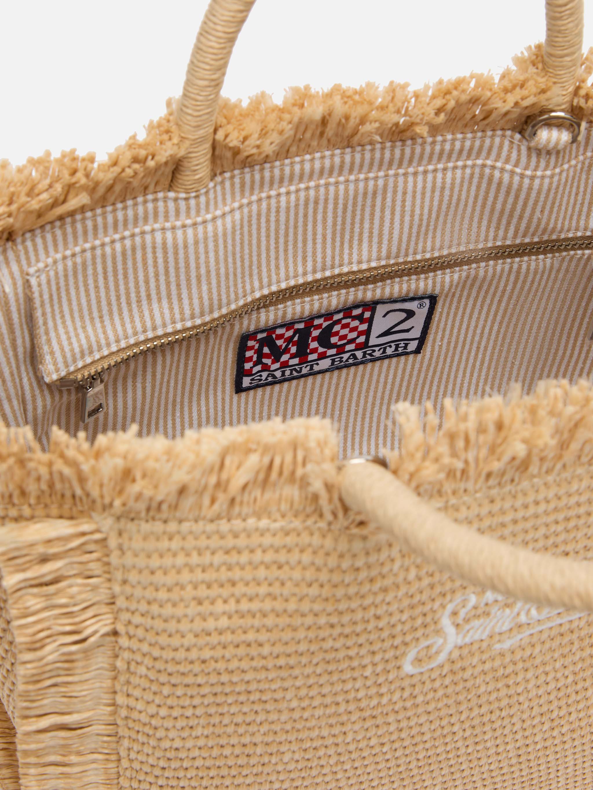 Colette Straw Effect Handbag With Embroidered Small Logo Beige Bag