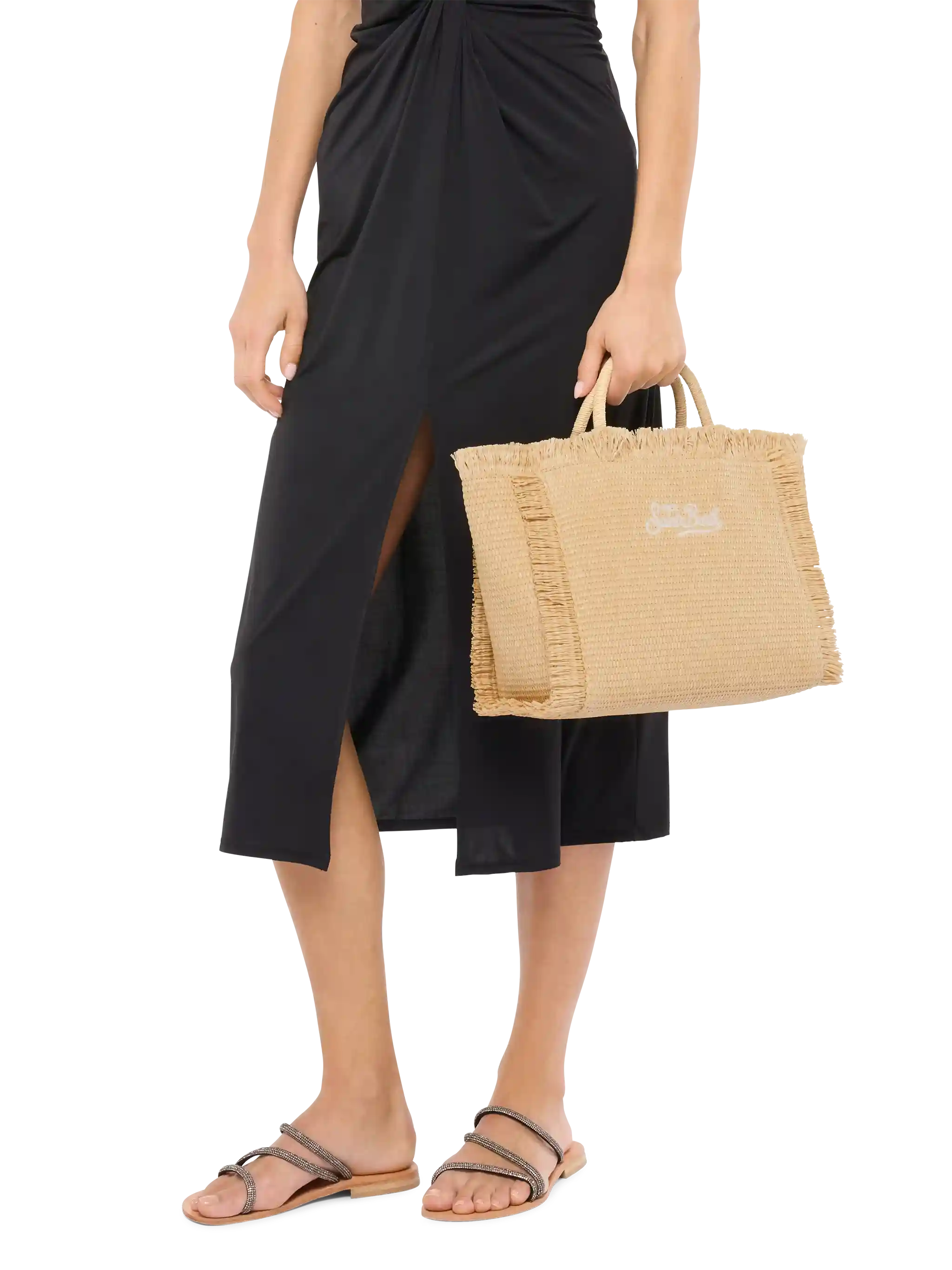Colette Straw Effect Handbag With Embroidered Small Logo Beige Bag