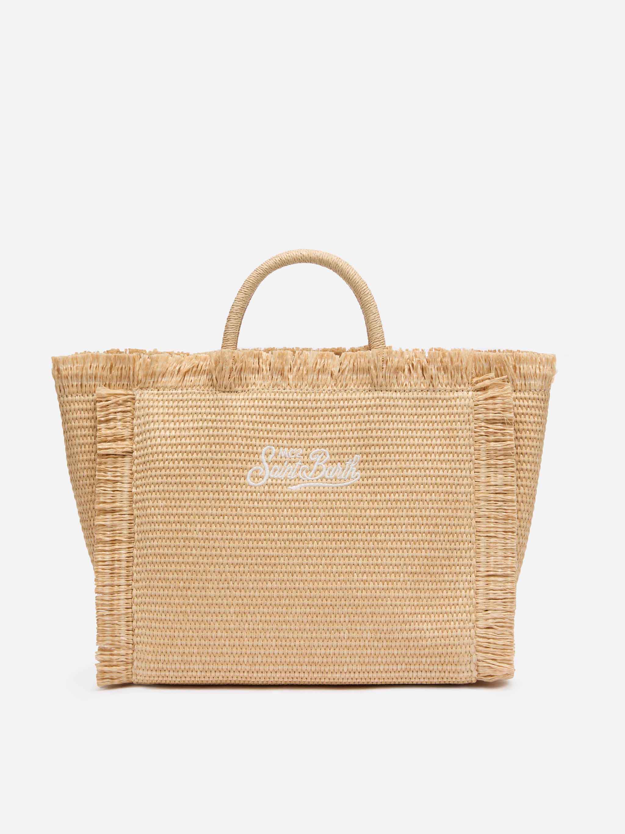 Colette Straw Effect Handbag With Embroidered Small Logo Beige Bag