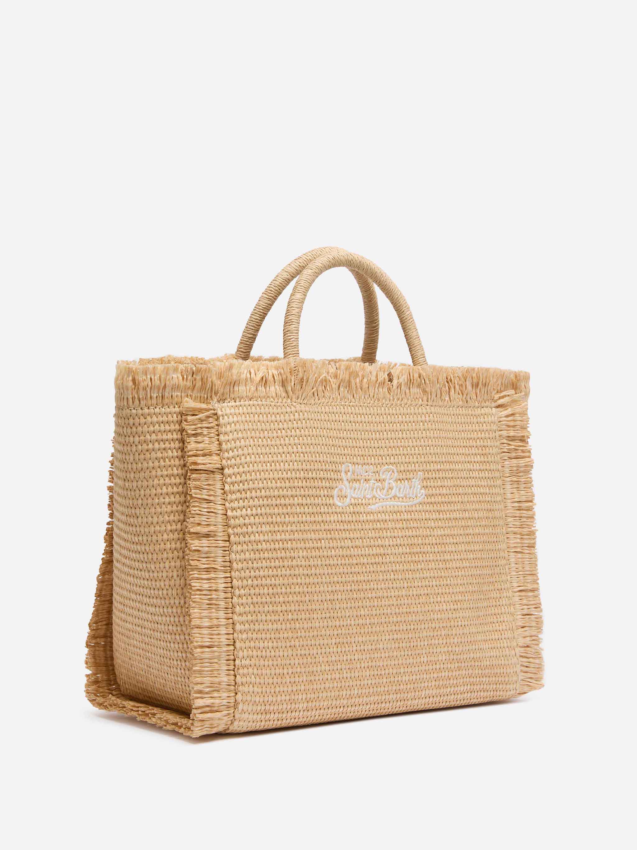 Colette Straw Effect Handbag With Embroidered Small Logo Beige Bag