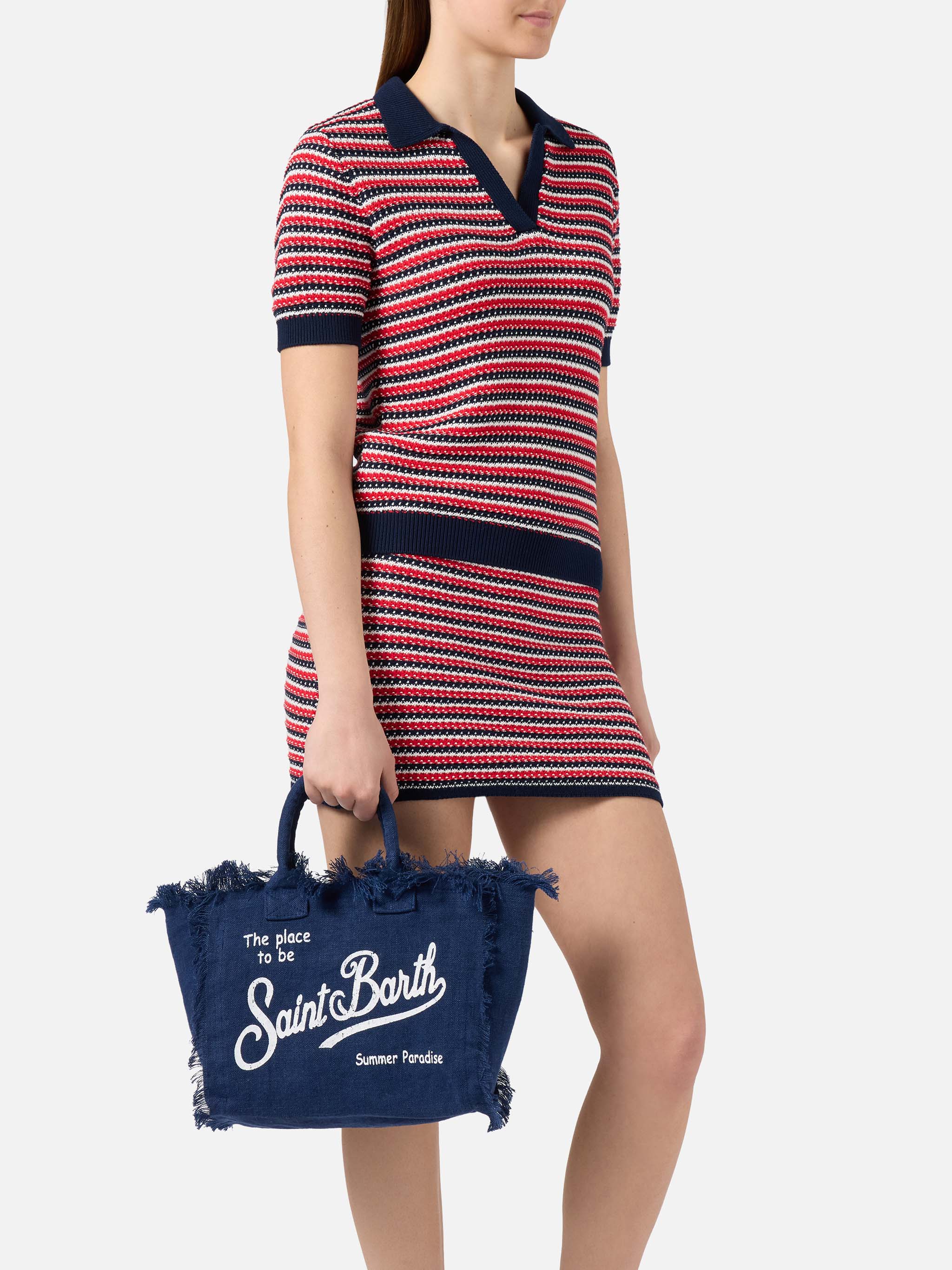 Blue Solid Linen Colette Bag
