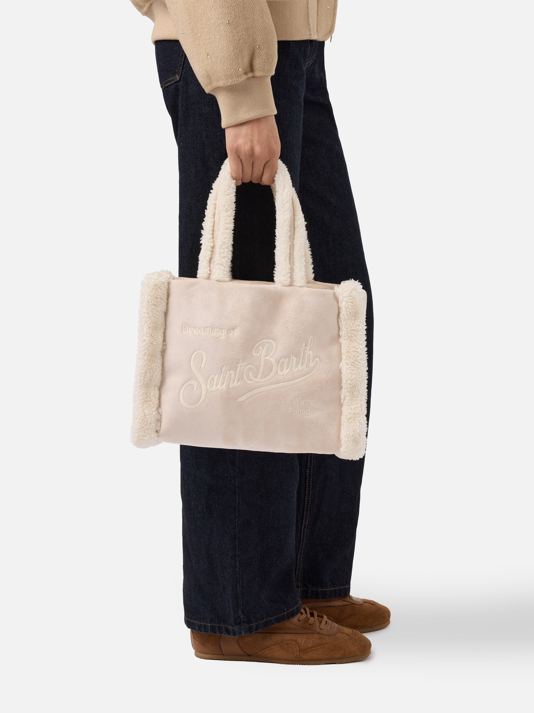 Colette Shearling Handbag Faux Suede Ice With Details Brown Bag