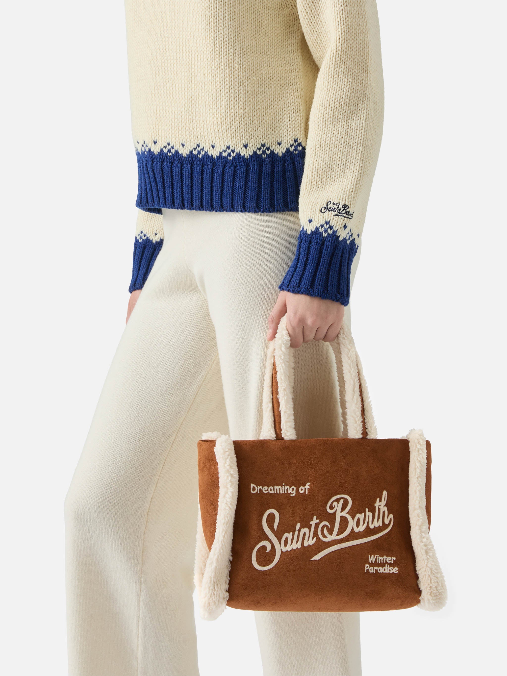 Colette Shearling Handbag Faux Suede Camel With Details Brown Bag