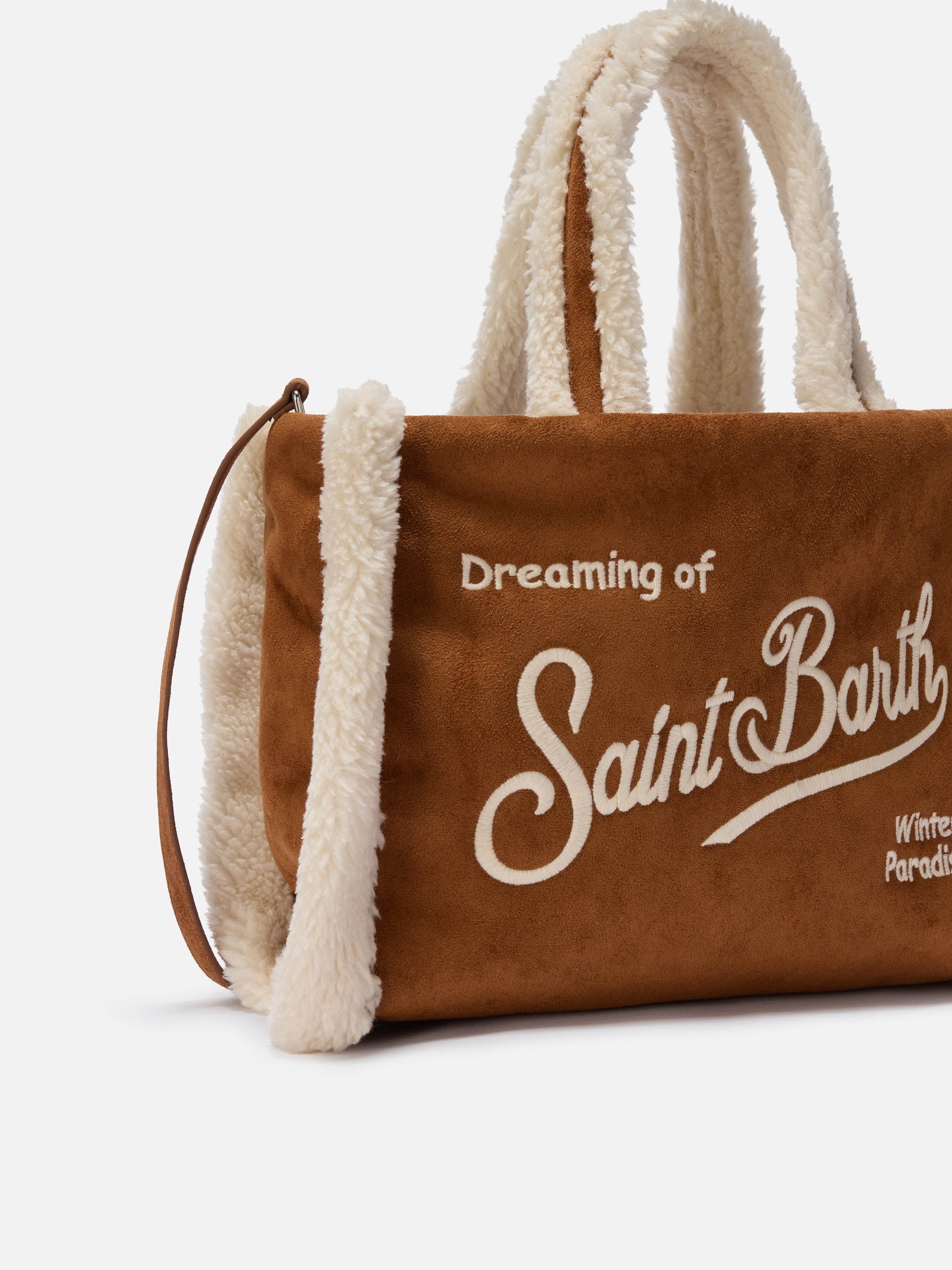 Colette Shearling Handbag Faux Suede Camel With Details Brown Bag