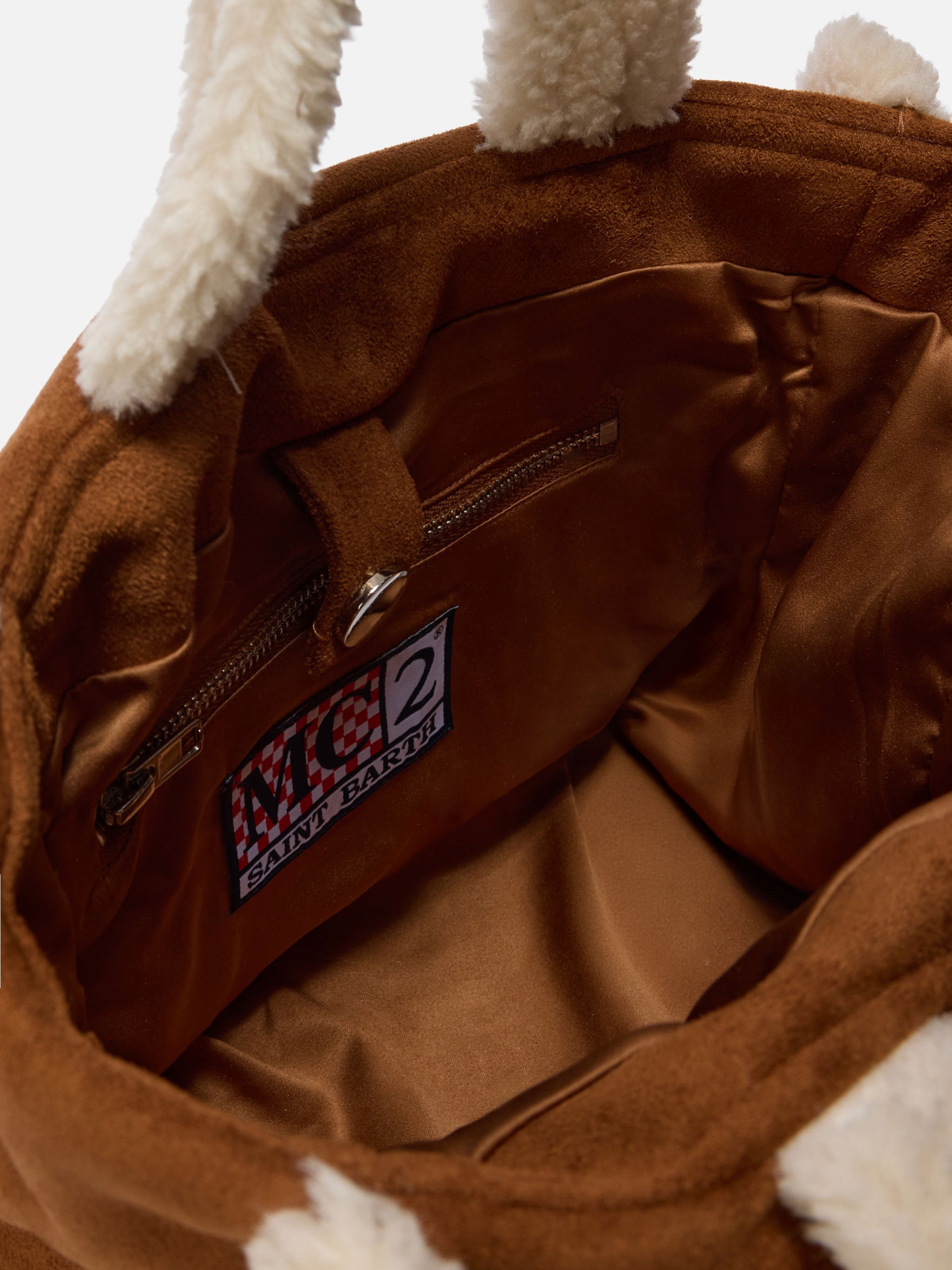 Colette Shearling Handbag Faux Suede Camel With Details Brown Bag